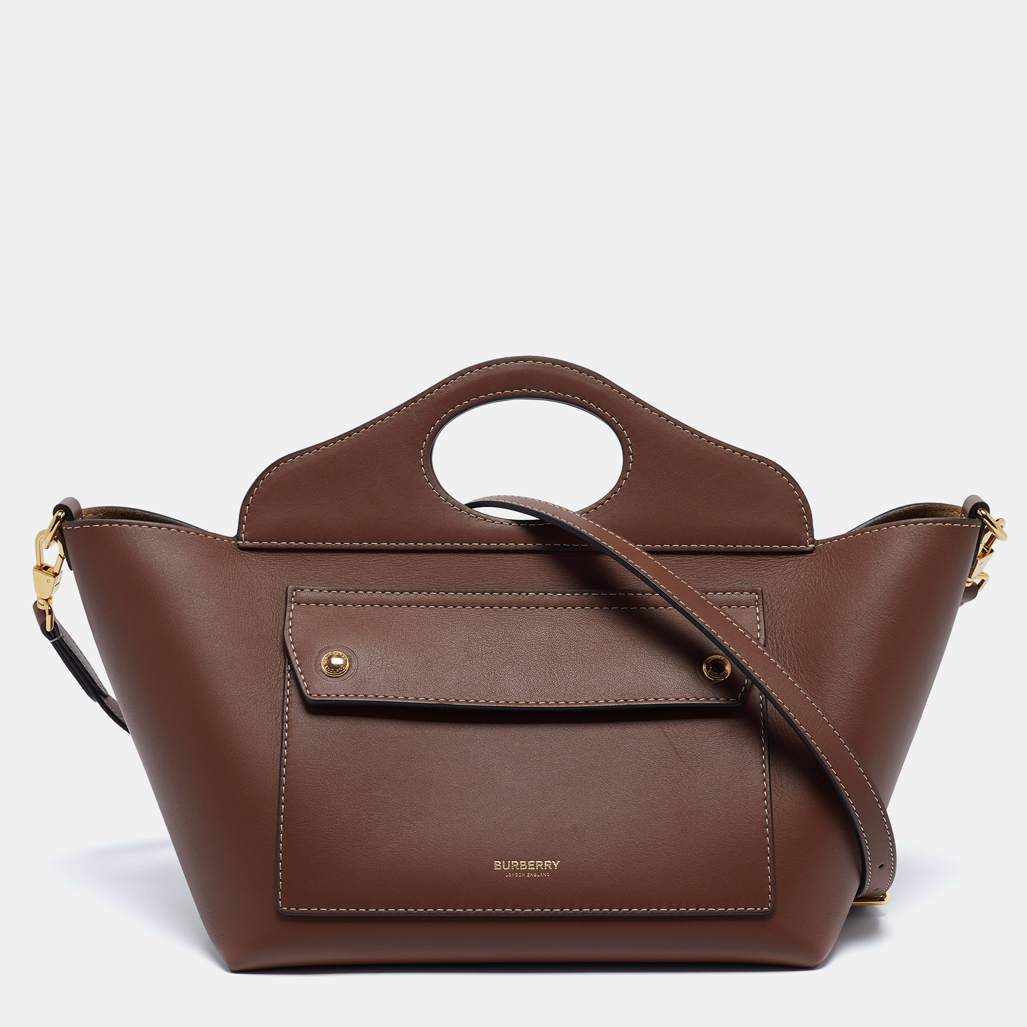 

Burberry Dark Brown Soft Leather  Pocket Tote