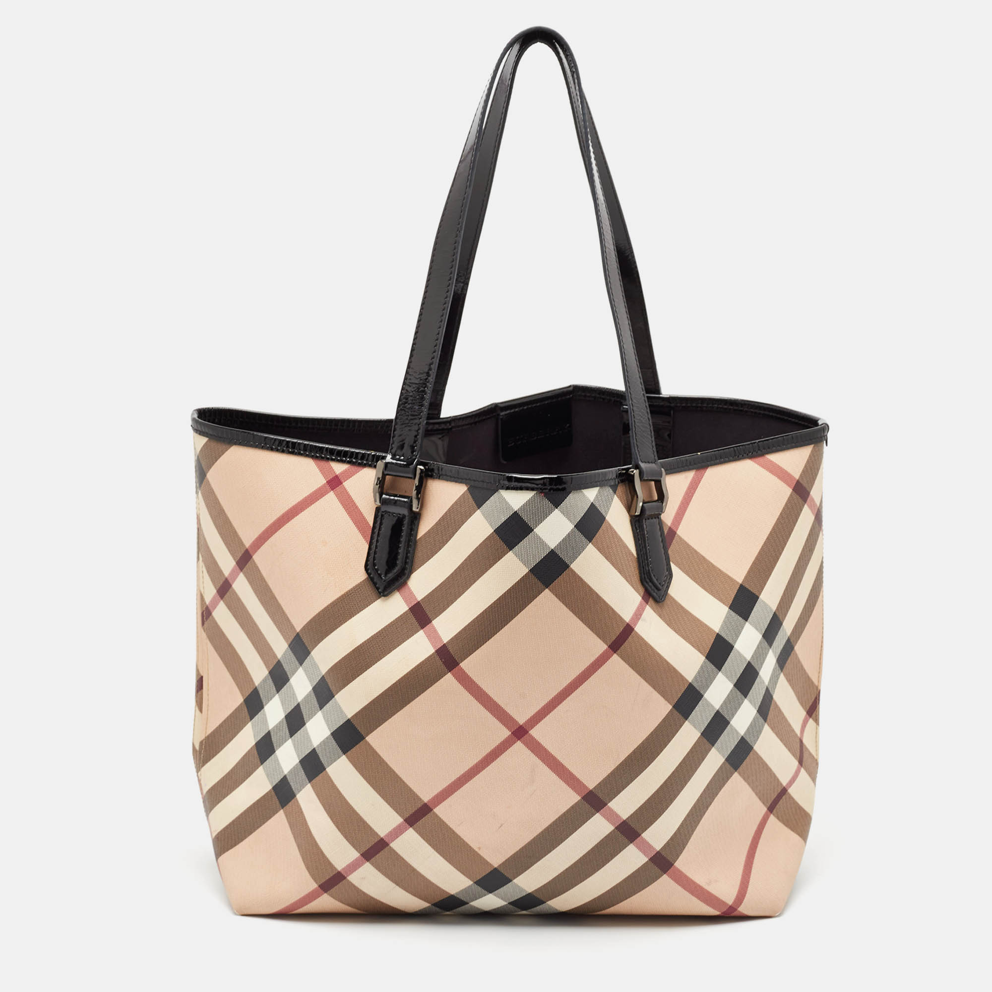 

Burberry Black/Beige Supernova Check Vinyl and Patent Leather  Nickie Tote