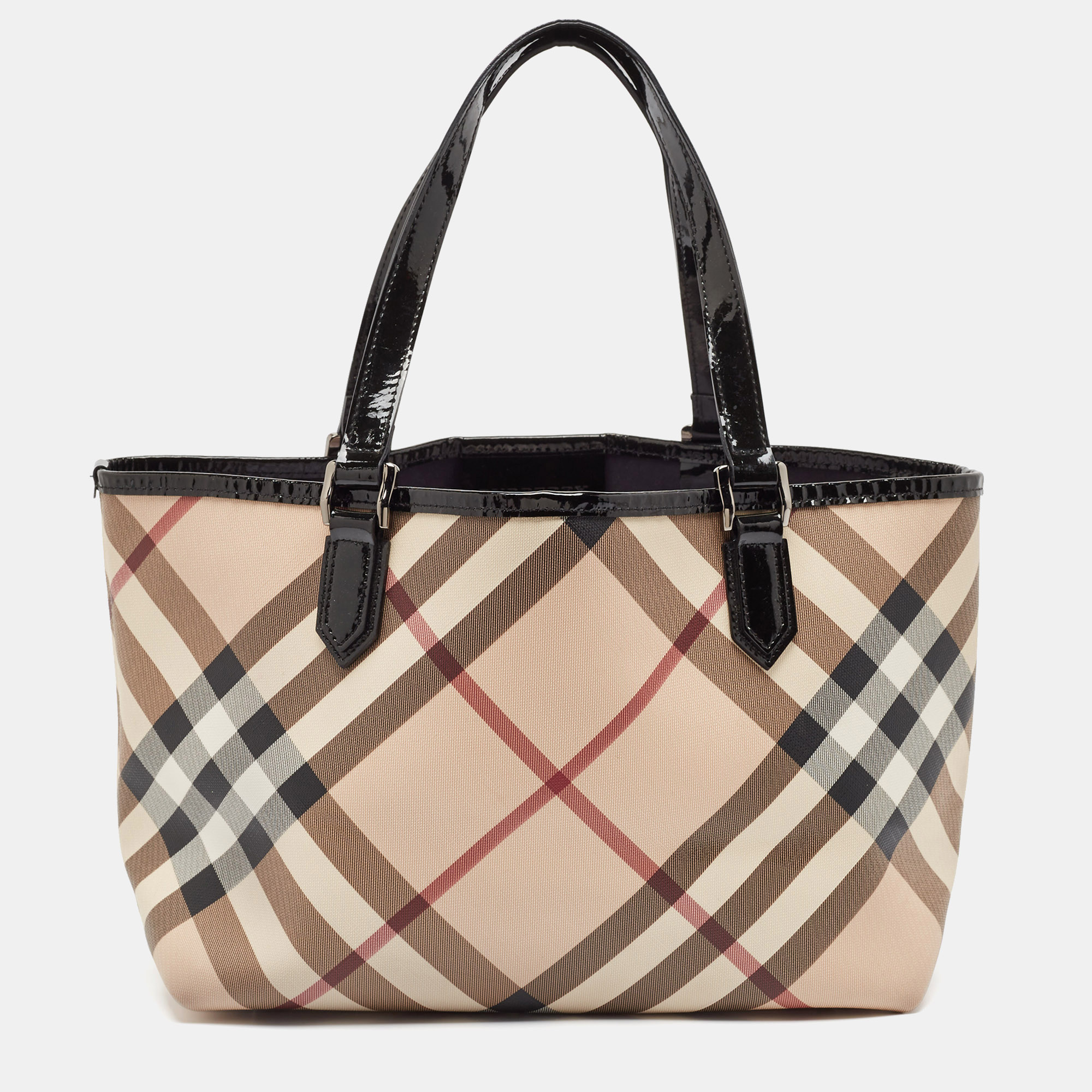 

Burberry Beige/Black Supernova Check Coated Canvas and Patent Leather Nickie Tote