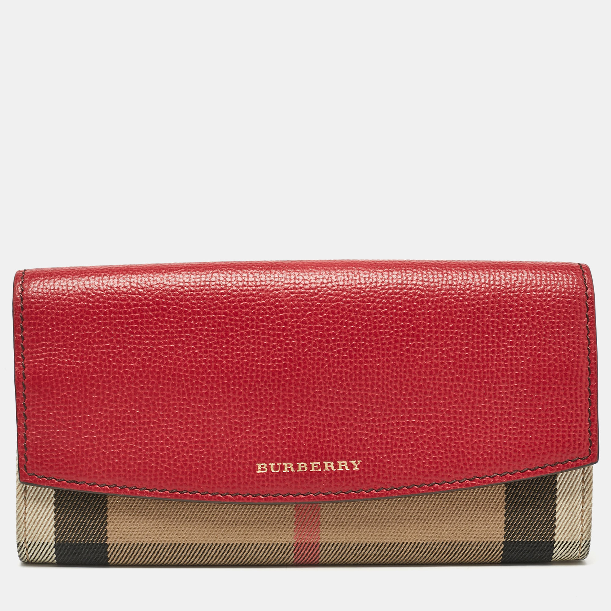 

Burberry Beige/Red House Check Fabric and Leather Flap Continental Wallet