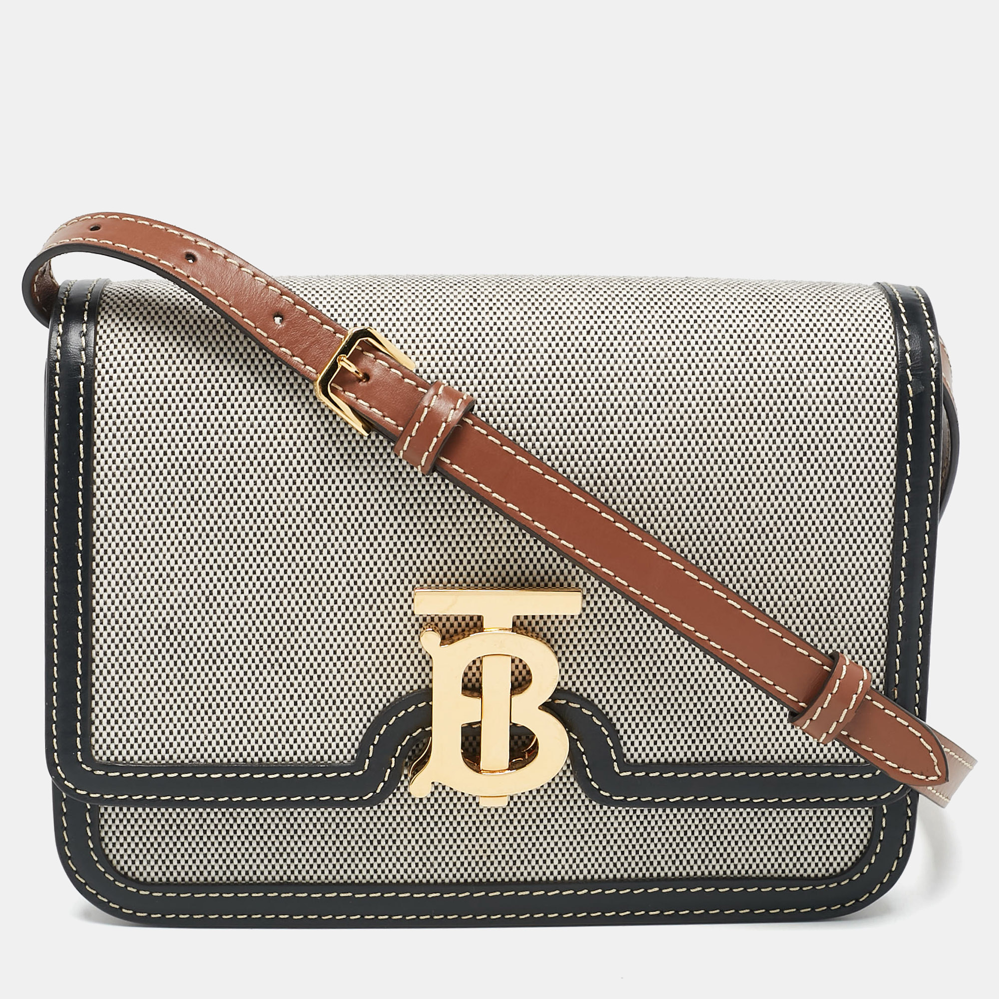 

Burberry Tricolor Canvas and Leather  TB Shoulder Bag, Multicolor