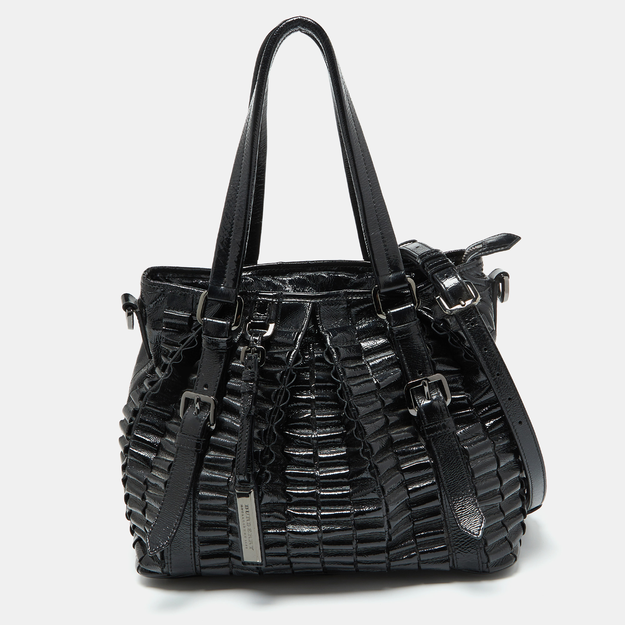 

Burberry Black Patent Leather Cartridge Pleat Tote