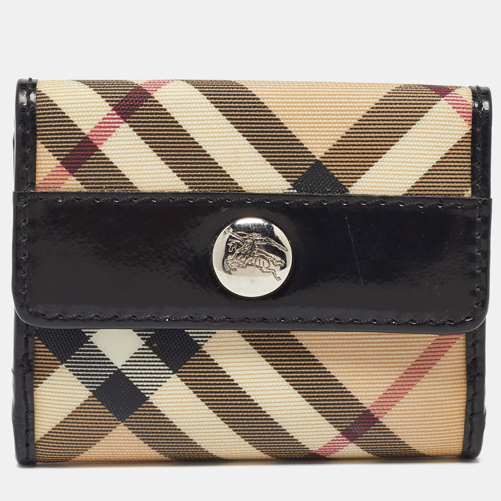 

Burberry Beige/Black Nova Check PVC and Patent Leather Compact Wallet