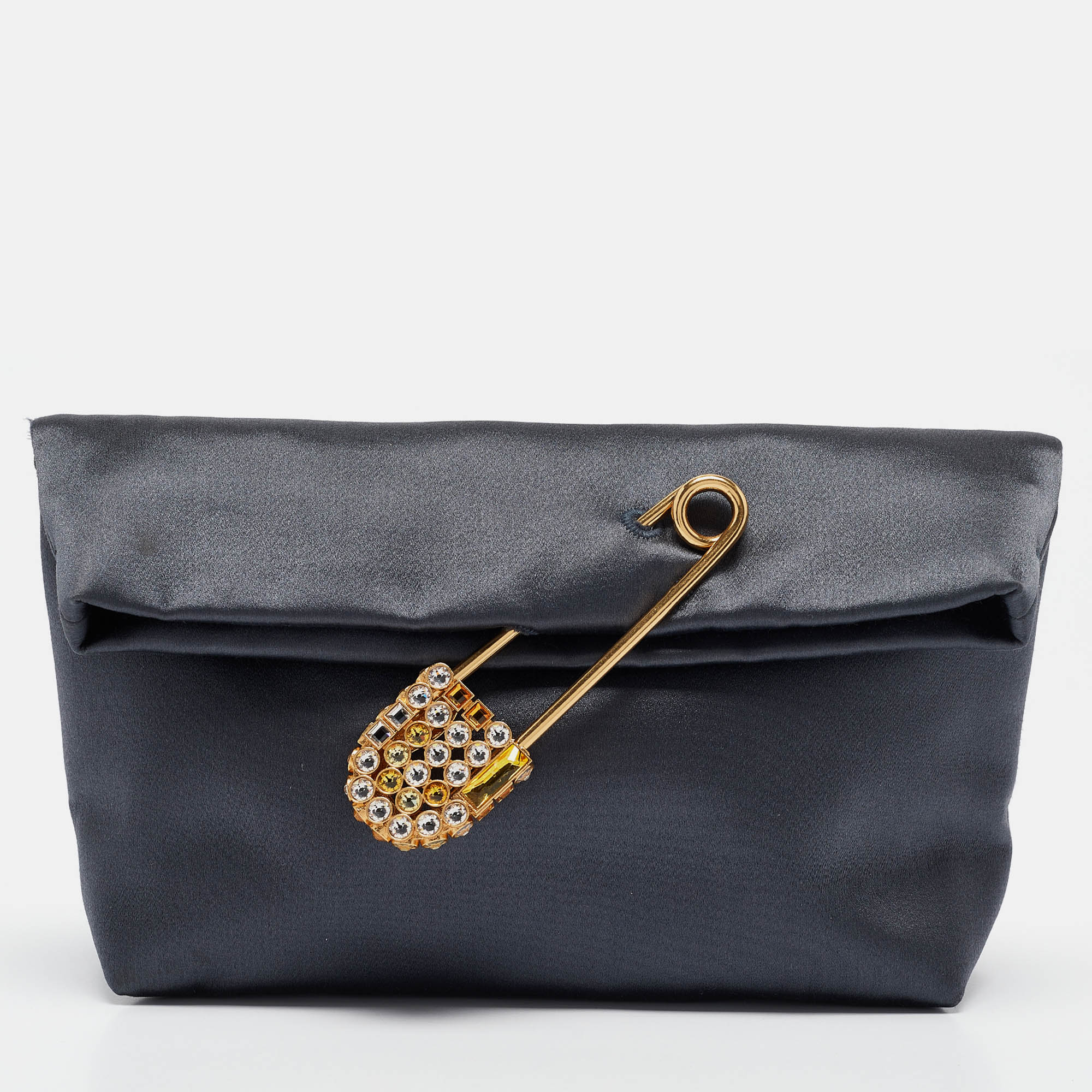 

Burberry Dark Grey Satin Crystal Embellished Pin Clutch