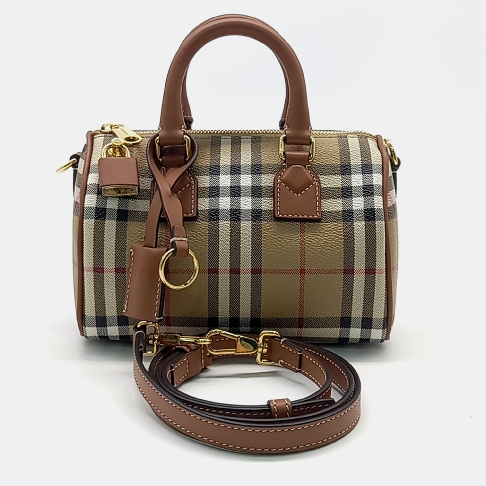 

Burberry Check Mini Bowling Bag, Beige