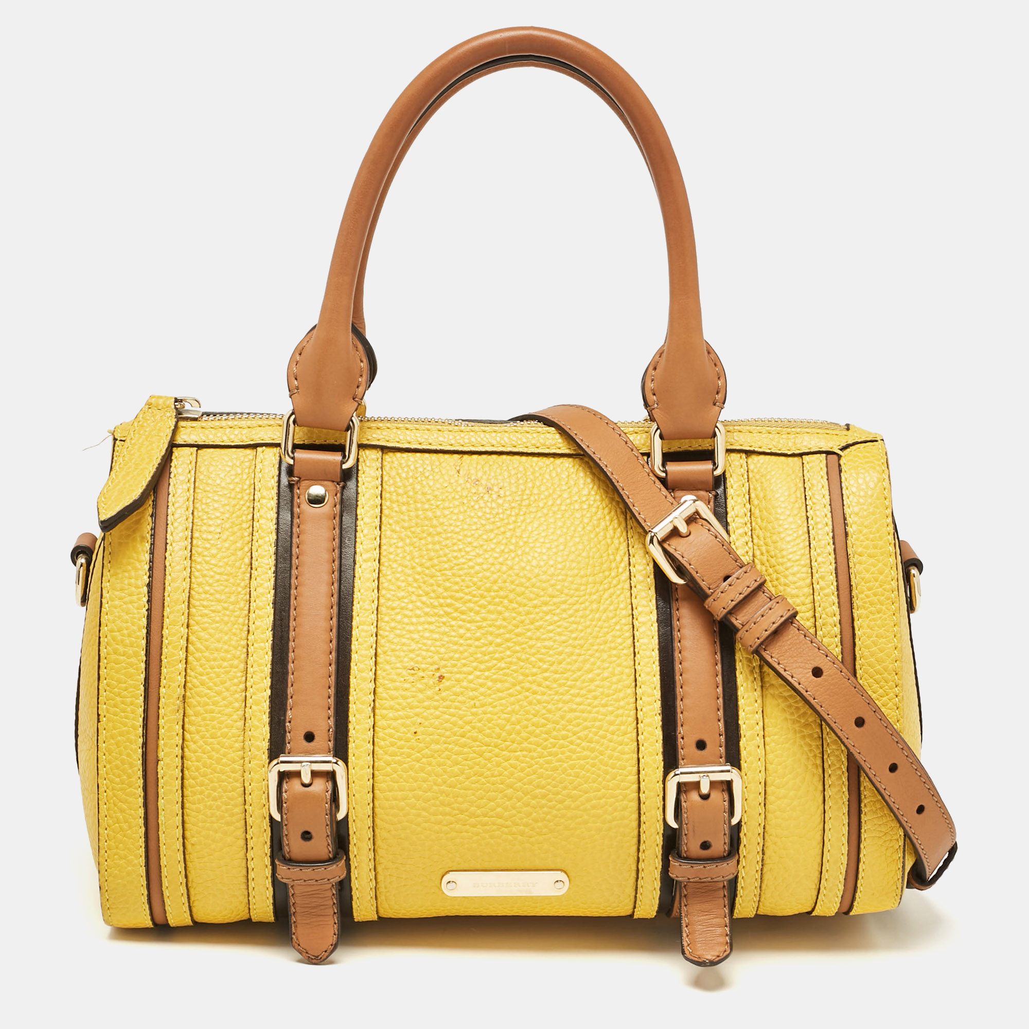 

Burberry Yellow/Brown Leather Medium Alchester Bowling Bag