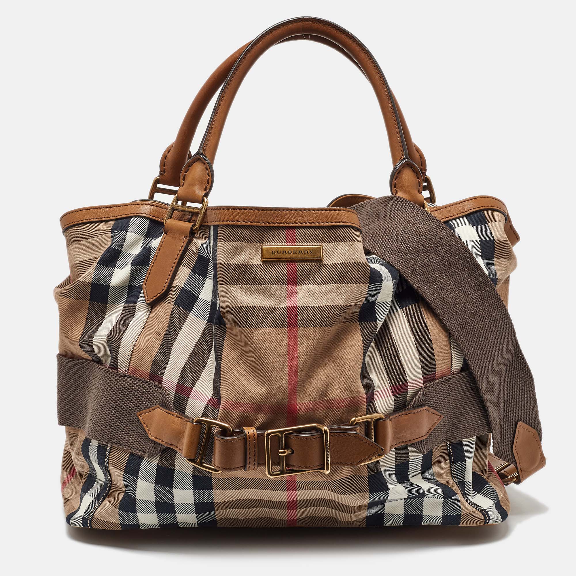 

Burberry Beige/Brown House Check Canvas and Leather Aurelia Tote