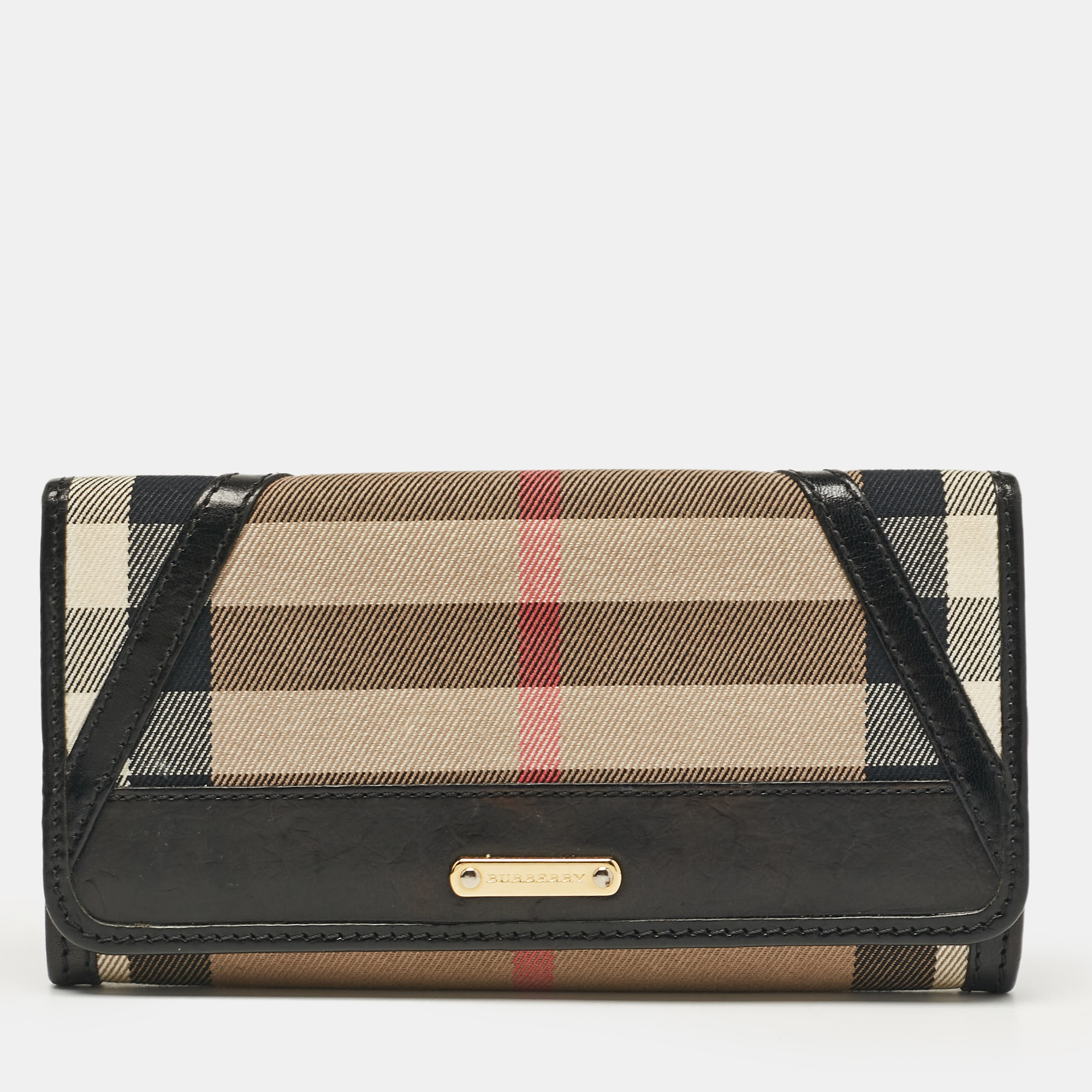 

Burberry Black/Beige House Check Fabric and Leather Leighton Continental Wallet