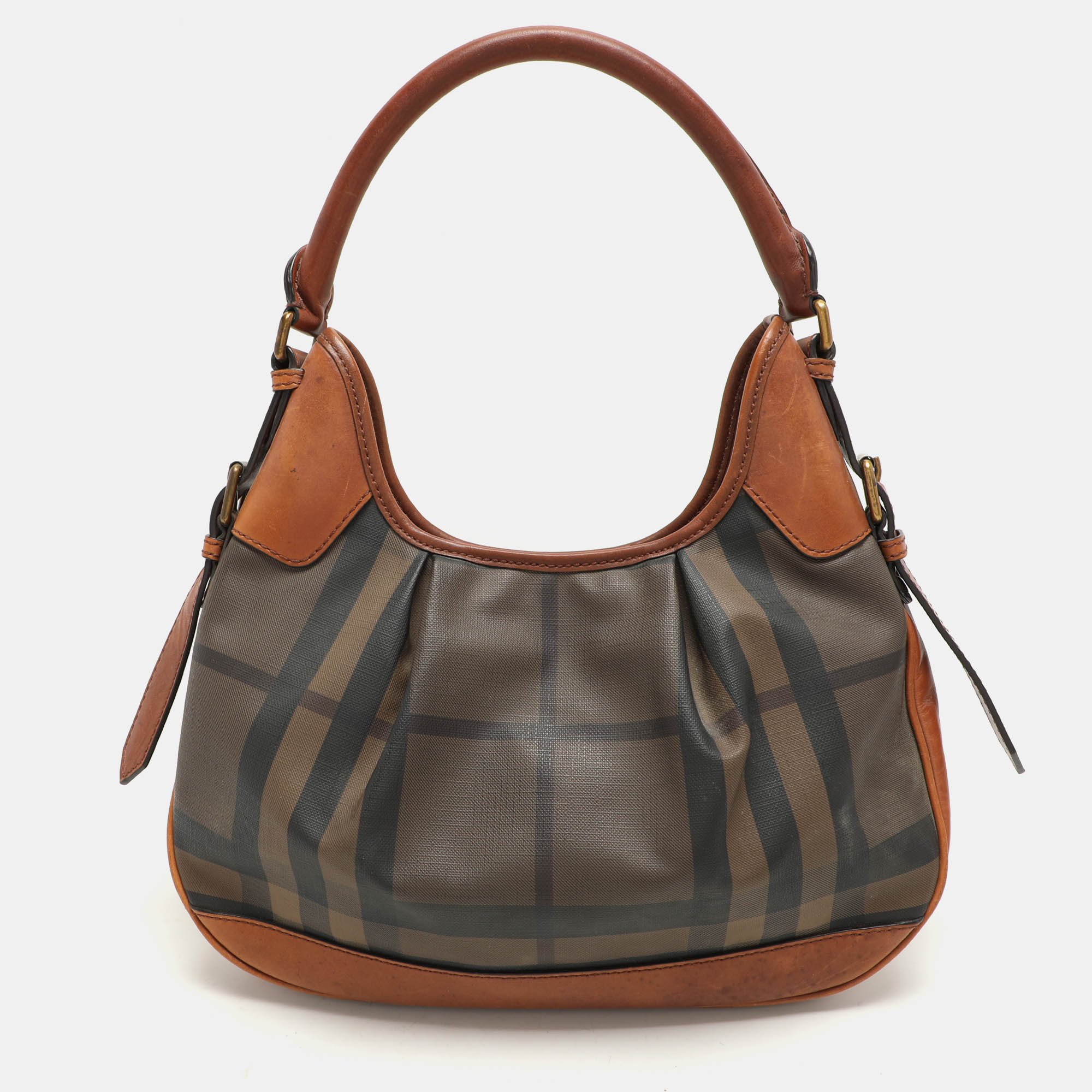 

Burberry Brown House Check Coated Canvas and Leather Brooklyn Hobo