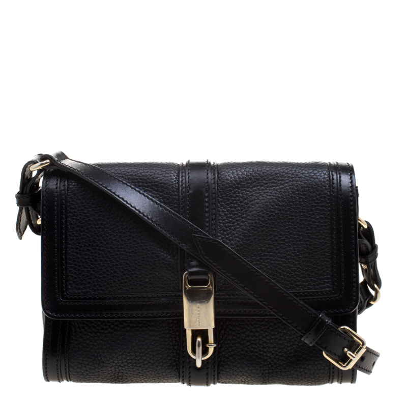 Pre Owned Burberry Black Pebbled Leather Shoulder Bag