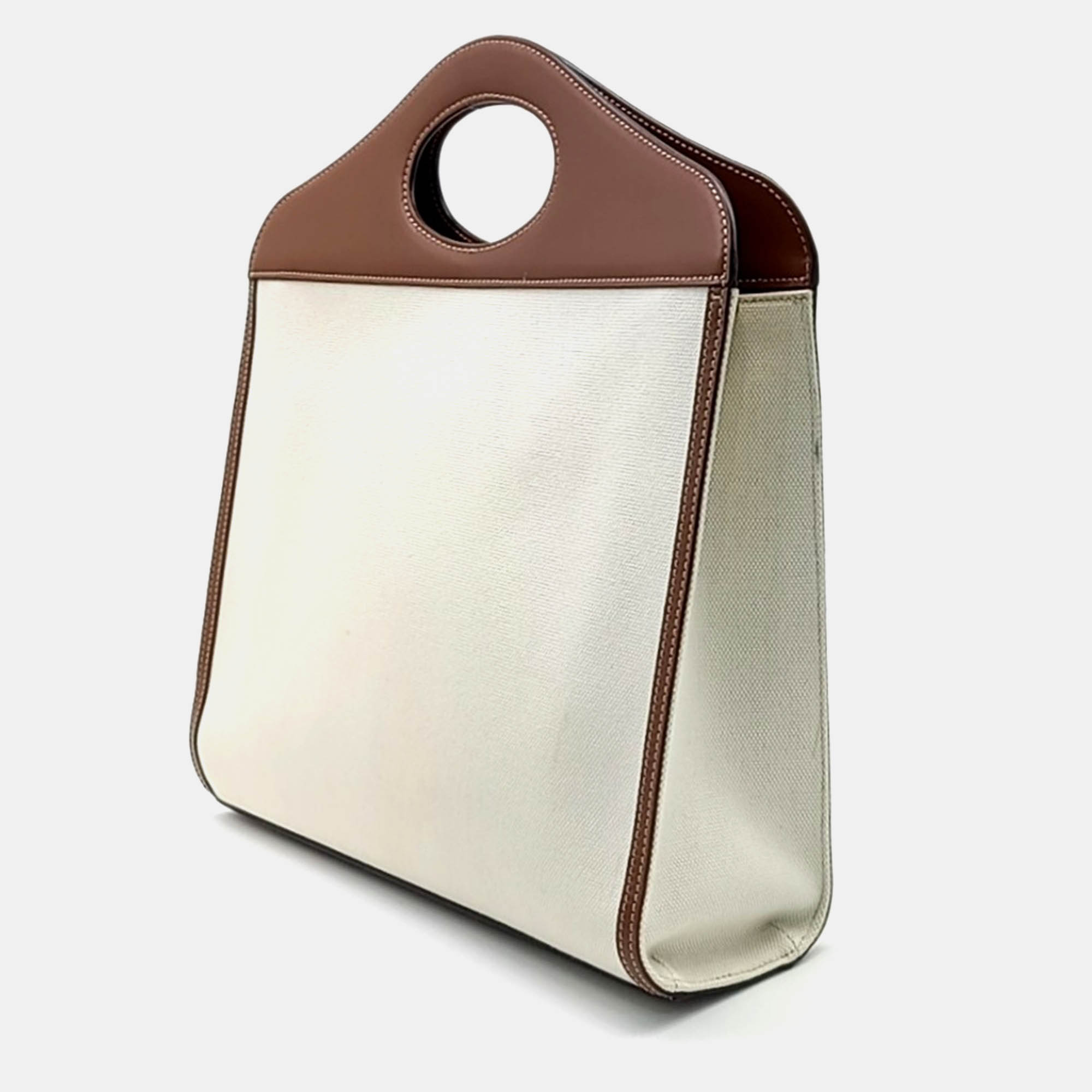 Burberry Brown Cream Fabric Burberry Pocket Medium Bag 