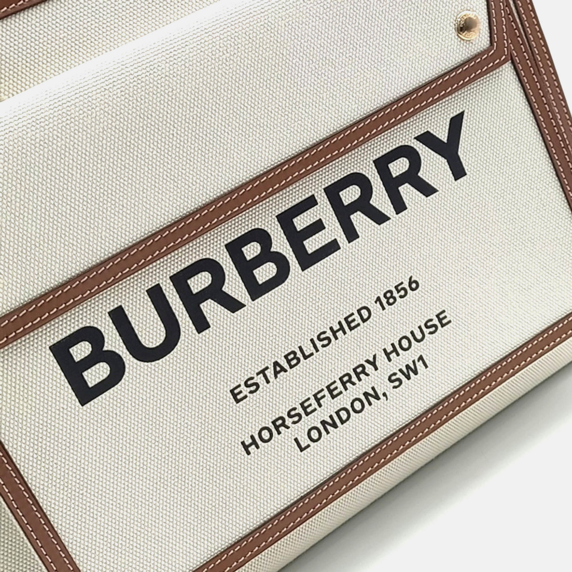 Burberry Brown Cream Fabric Burberry Pocket Medium Bag 