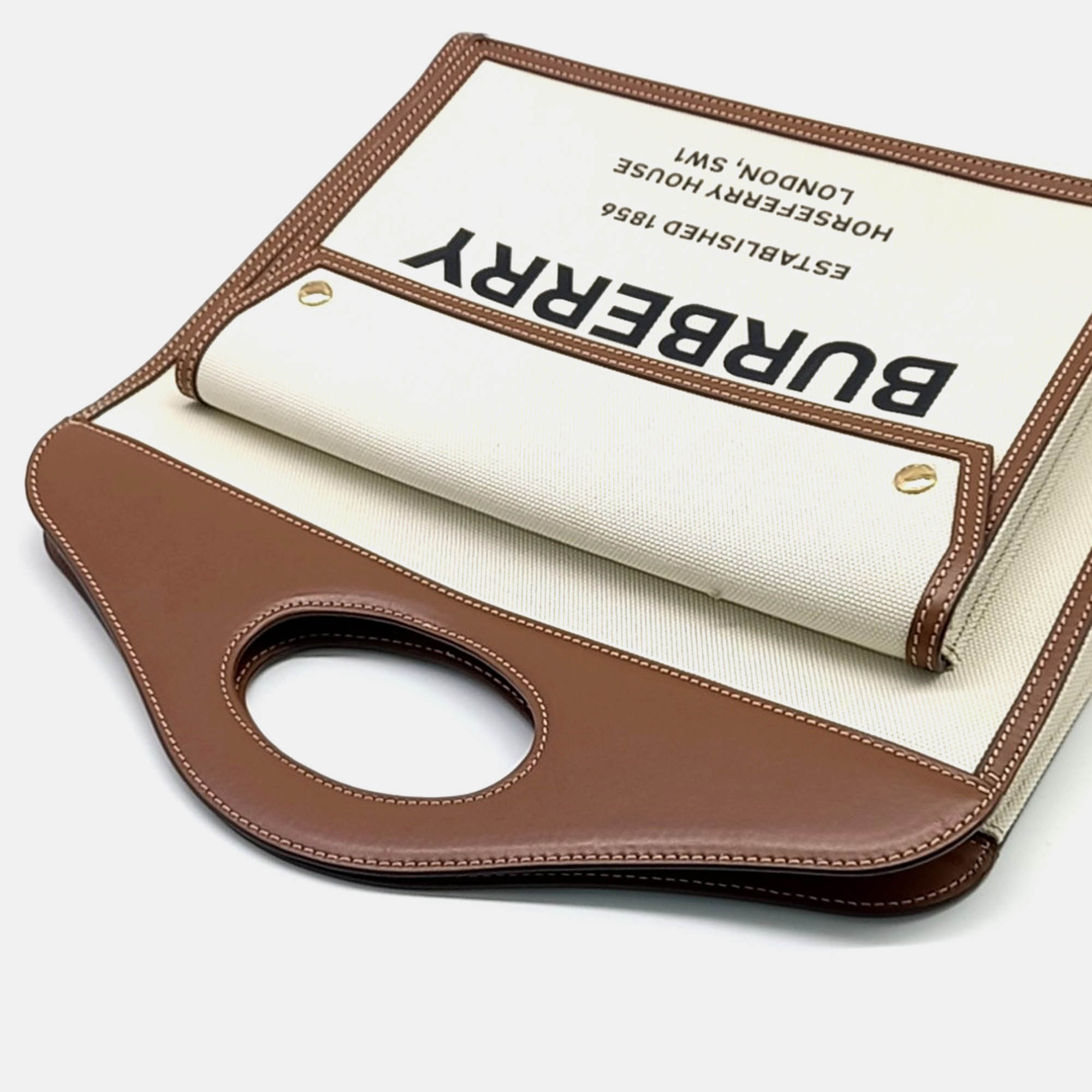 Burberry Brown Cream Fabric Burberry Pocket Medium Bag 