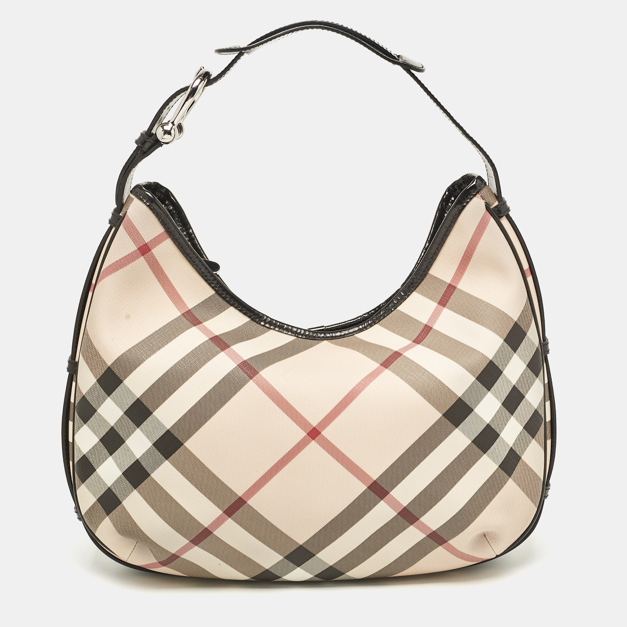 

Burberry Black/Beige Nova Check Coated Canvas and Patent Leather Barton Hobo