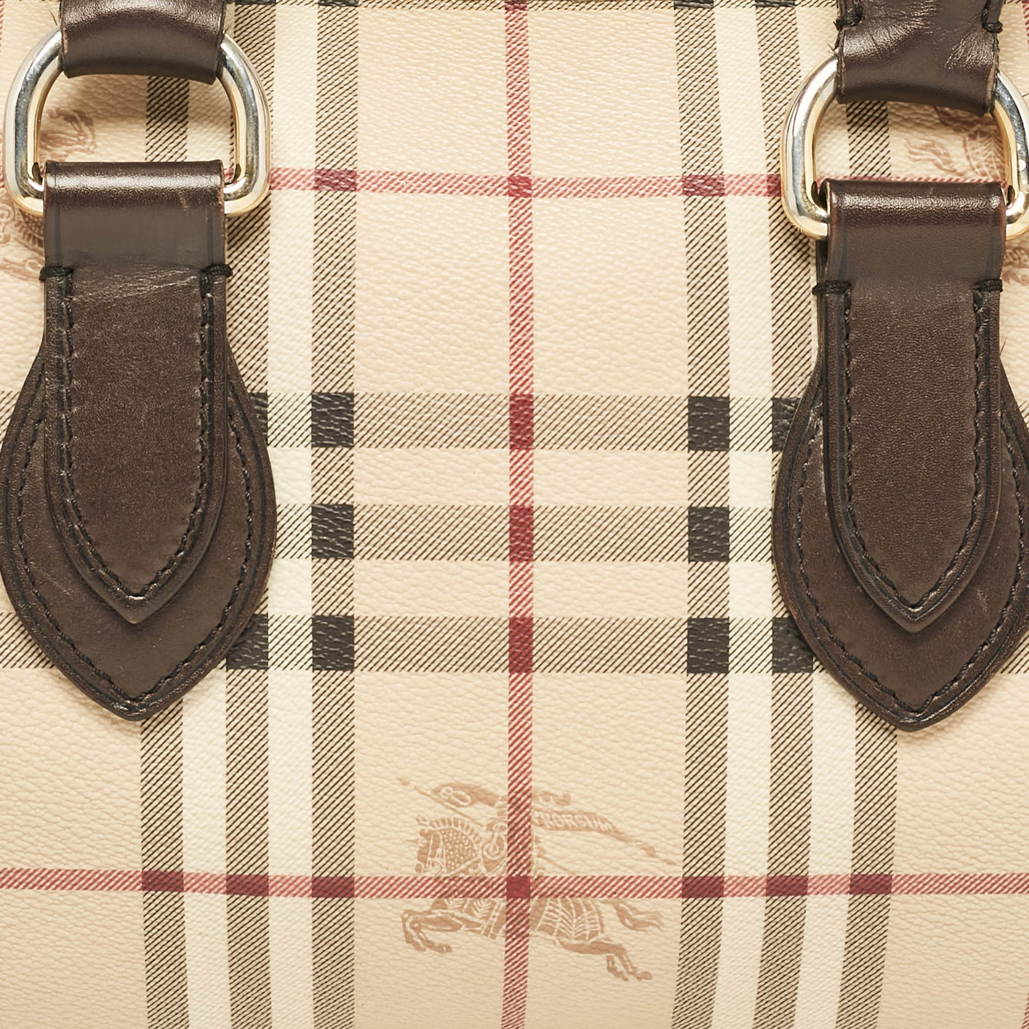 Burberry Beige/Brown Haymarket Check PVC and Leather Chester Boston Bag 