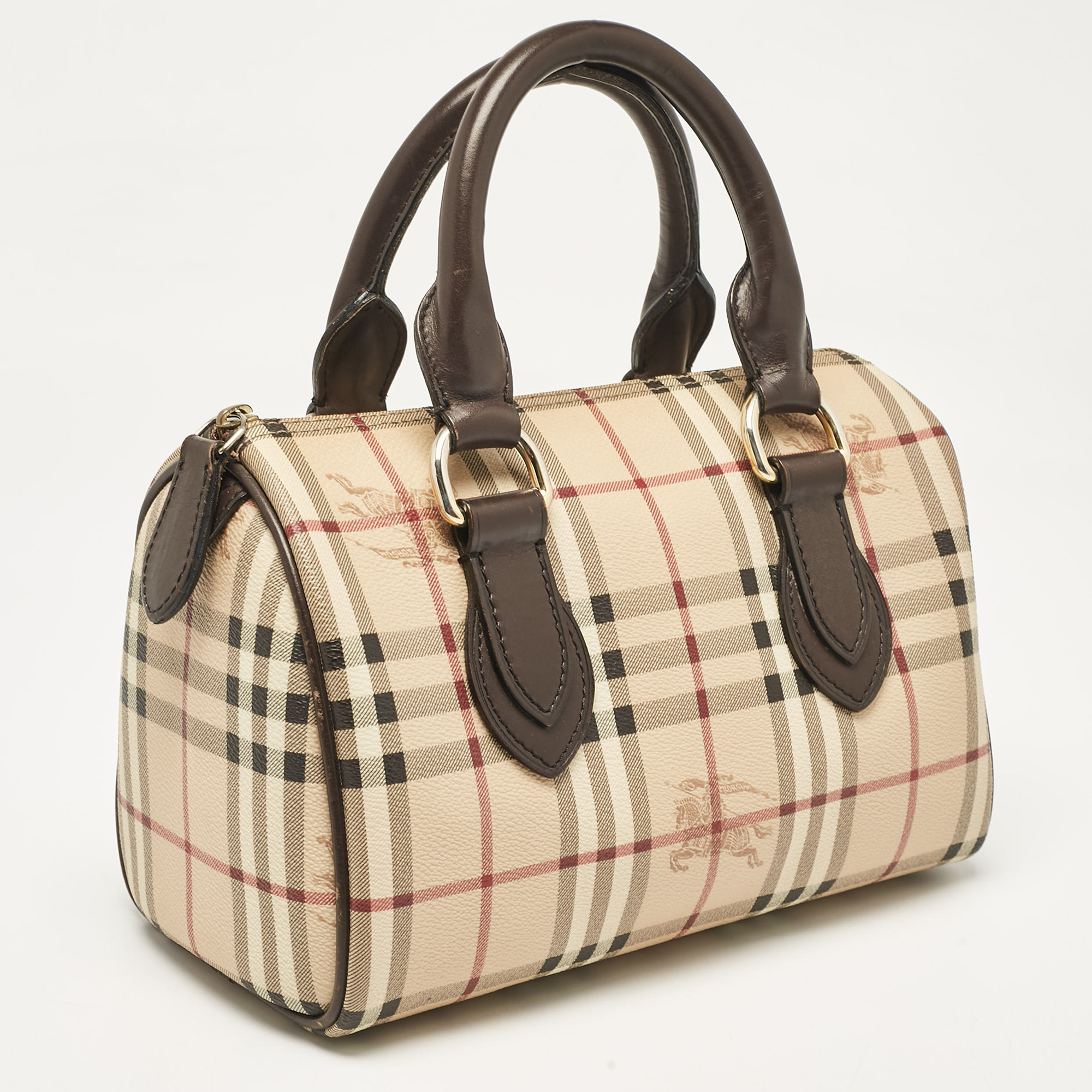 Burberry Beige/Brown Haymarket Check PVC and Leather Chester Boston Bag 