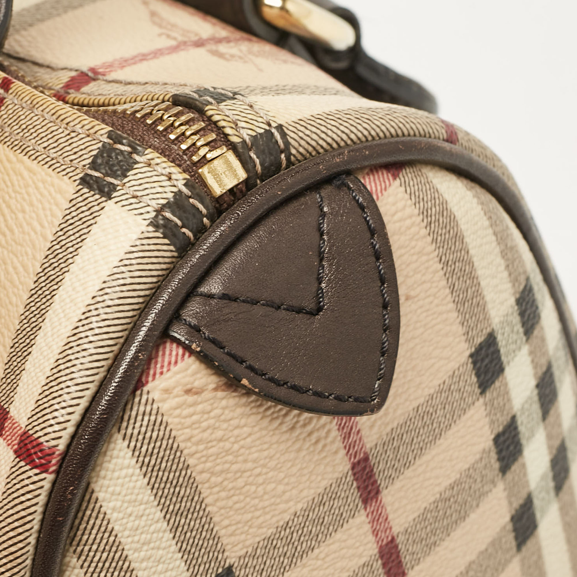 Burberry Beige/Brown Haymarket Check PVC and Leather Chester Boston Bag 