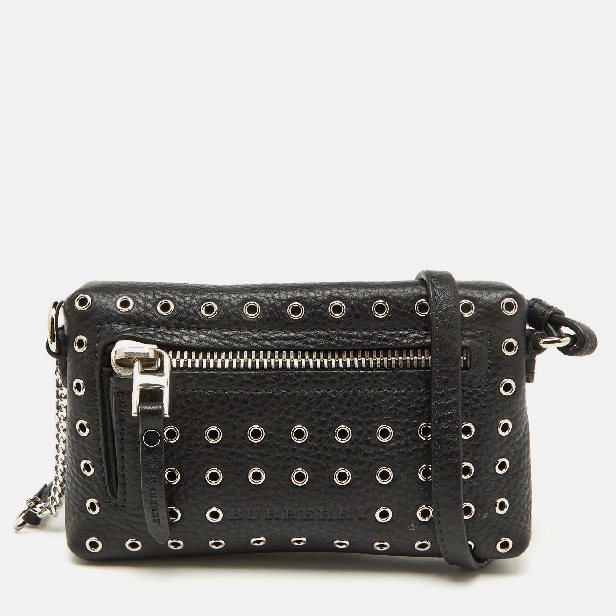 

Burberry Black Leather Eyelet Crossbody Bag