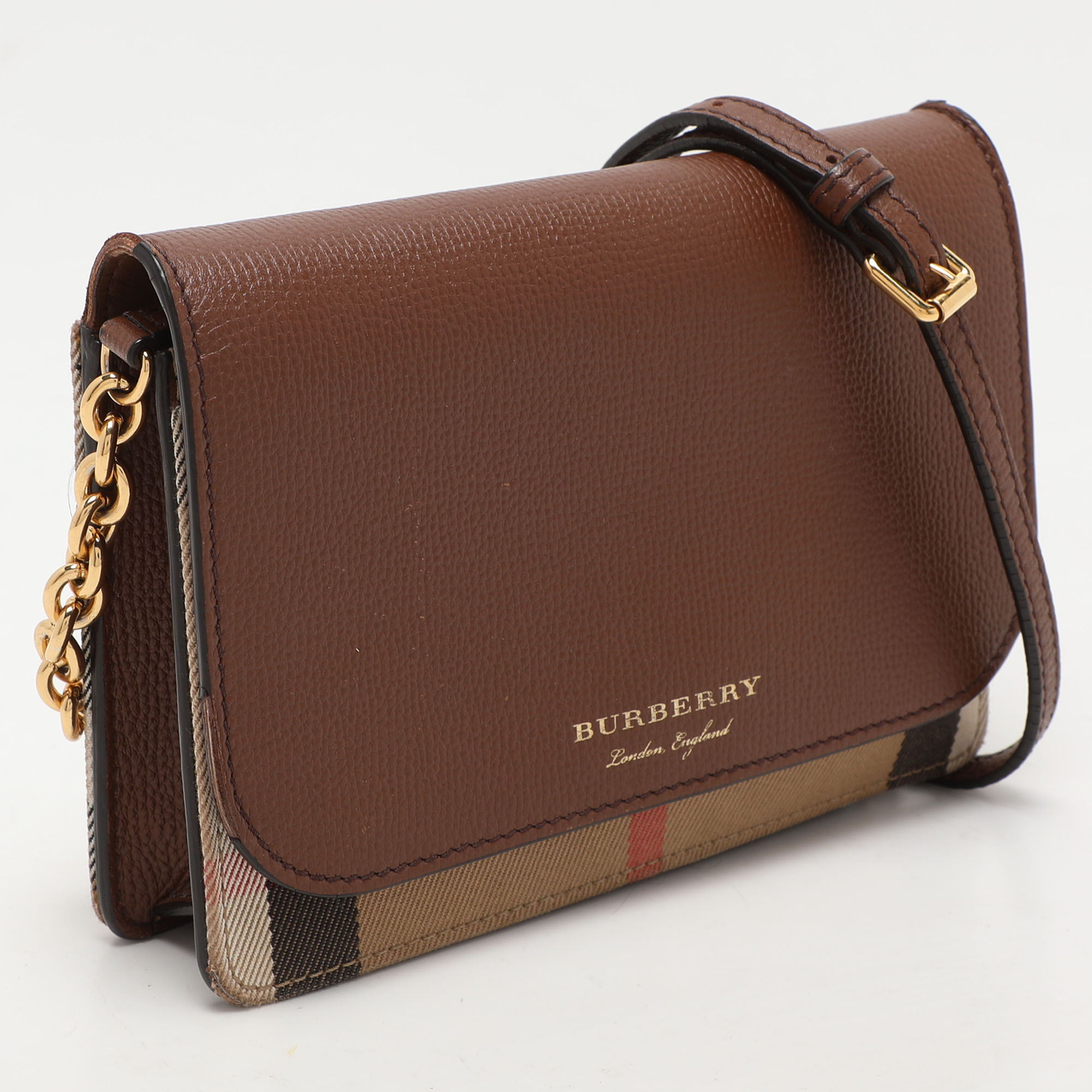Burberry Brown/Beige House Check Canvas and Leather Hampshire Crossbody Bag 