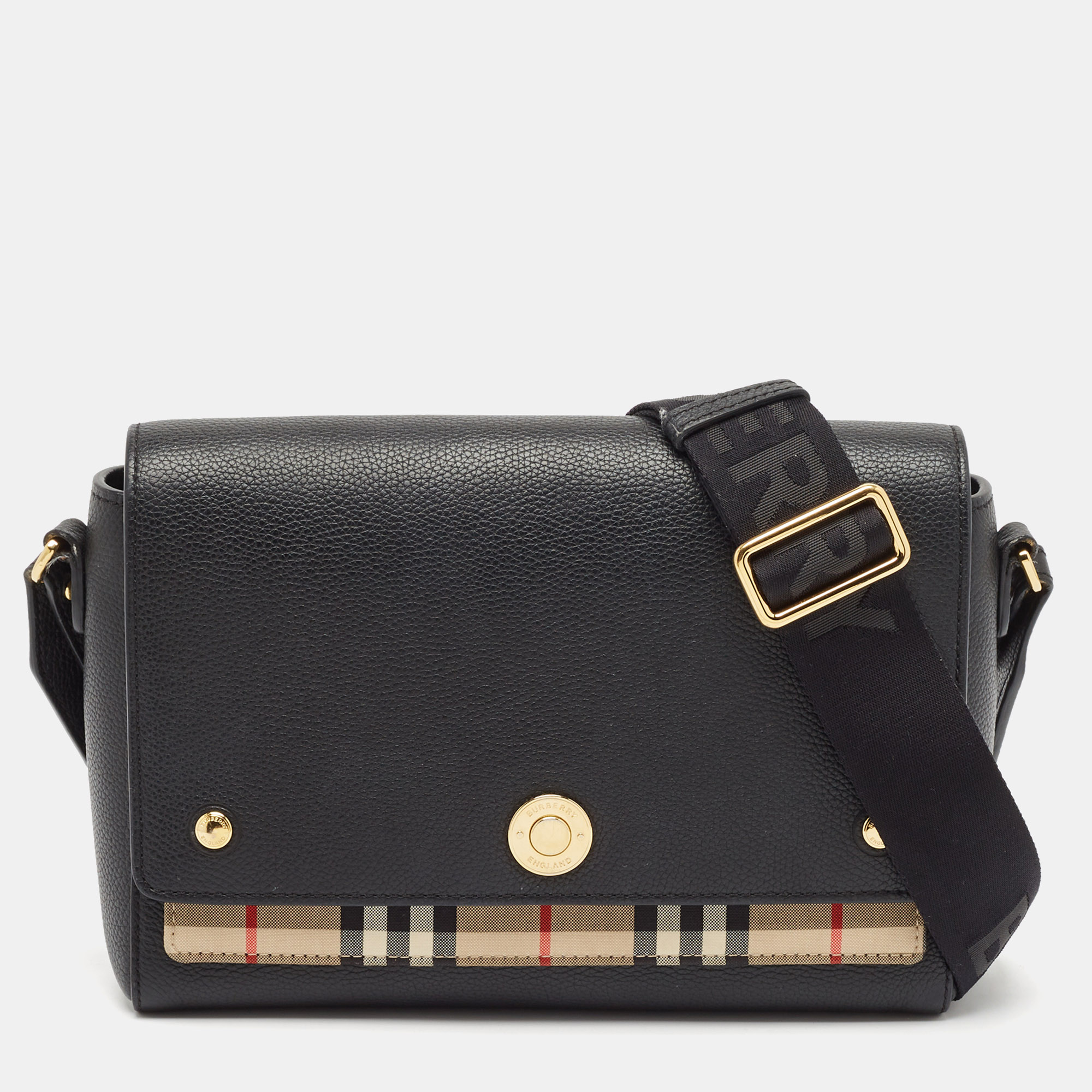 

Burberry Black/Beige Check Canvas and Leather Note Shoulder Bag