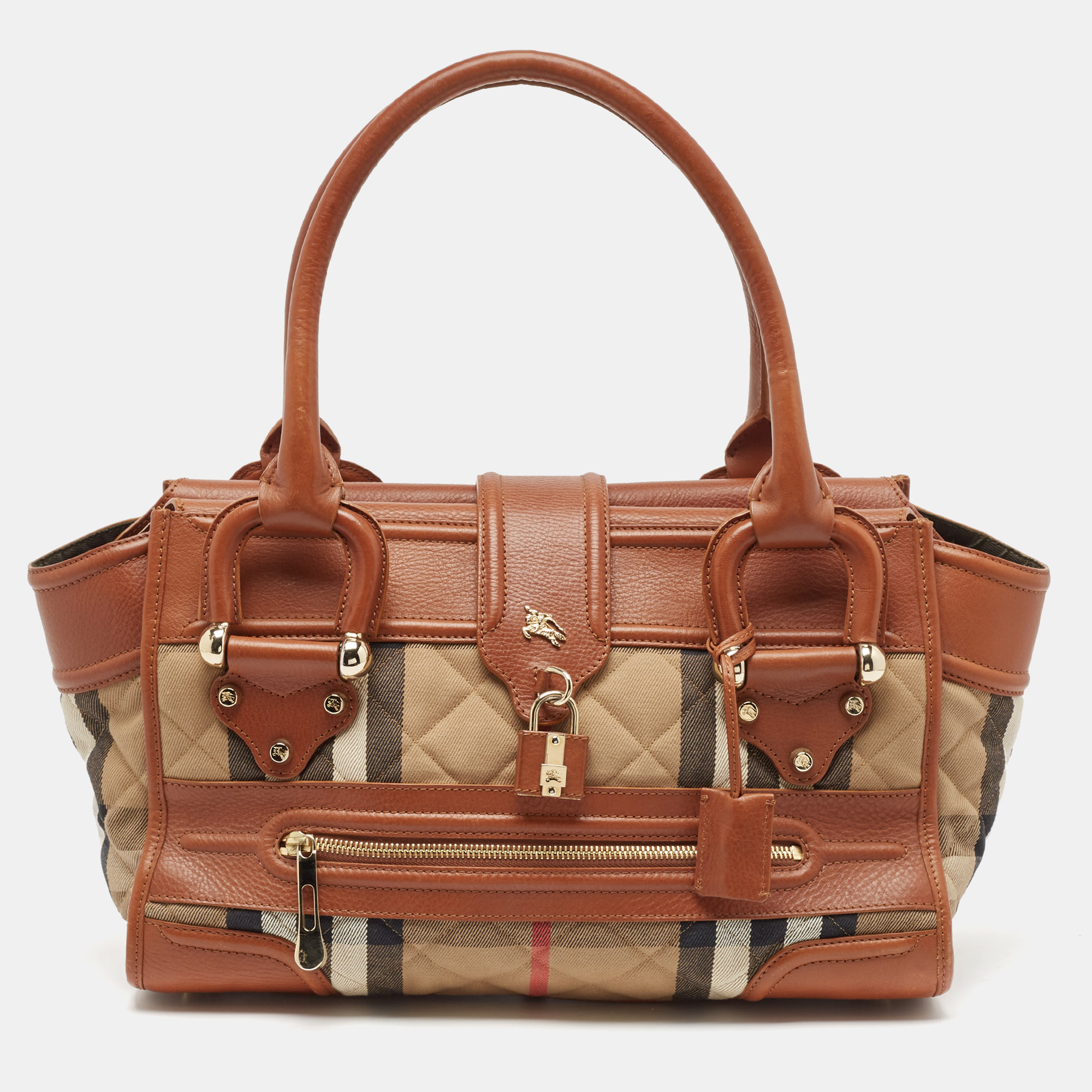 

Burberry Brown/Beige Quilted House Check Canvas and Leather Manor Bag