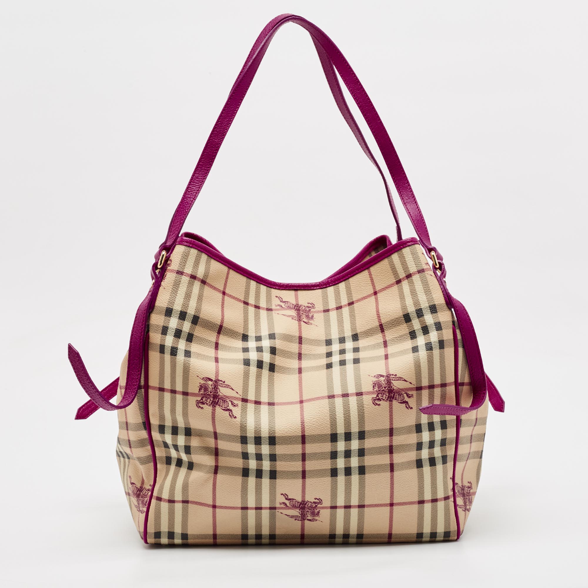 

Burberry Beige/Pink Haymarket Check Coated Canvas and Leather Large Canterbury Tote