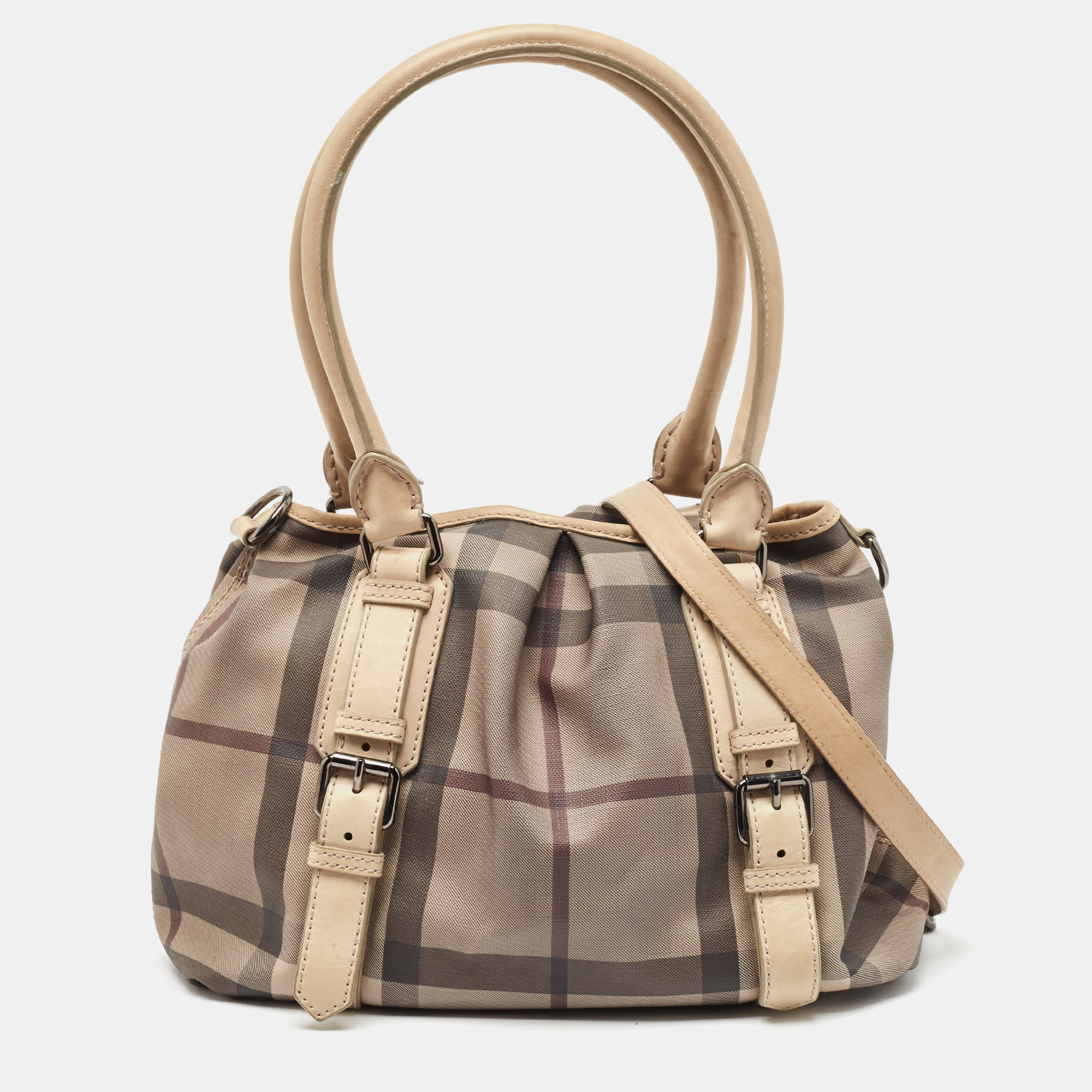 

Burberry Smoked Check PVC and Leather Lowry Tote, Beige