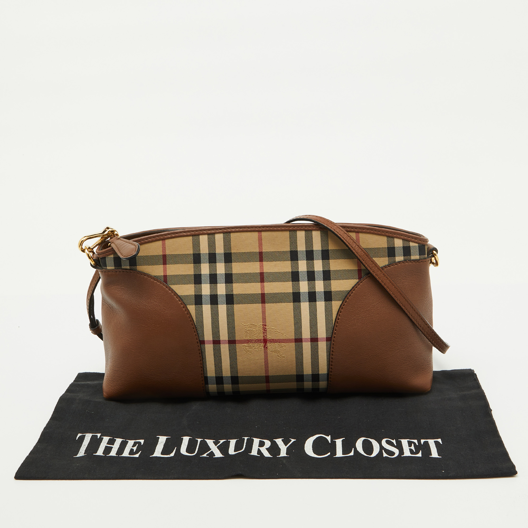 Burberry Brown/Beige House Check Canvas and Leather Small Chichester Crossbody Bag 