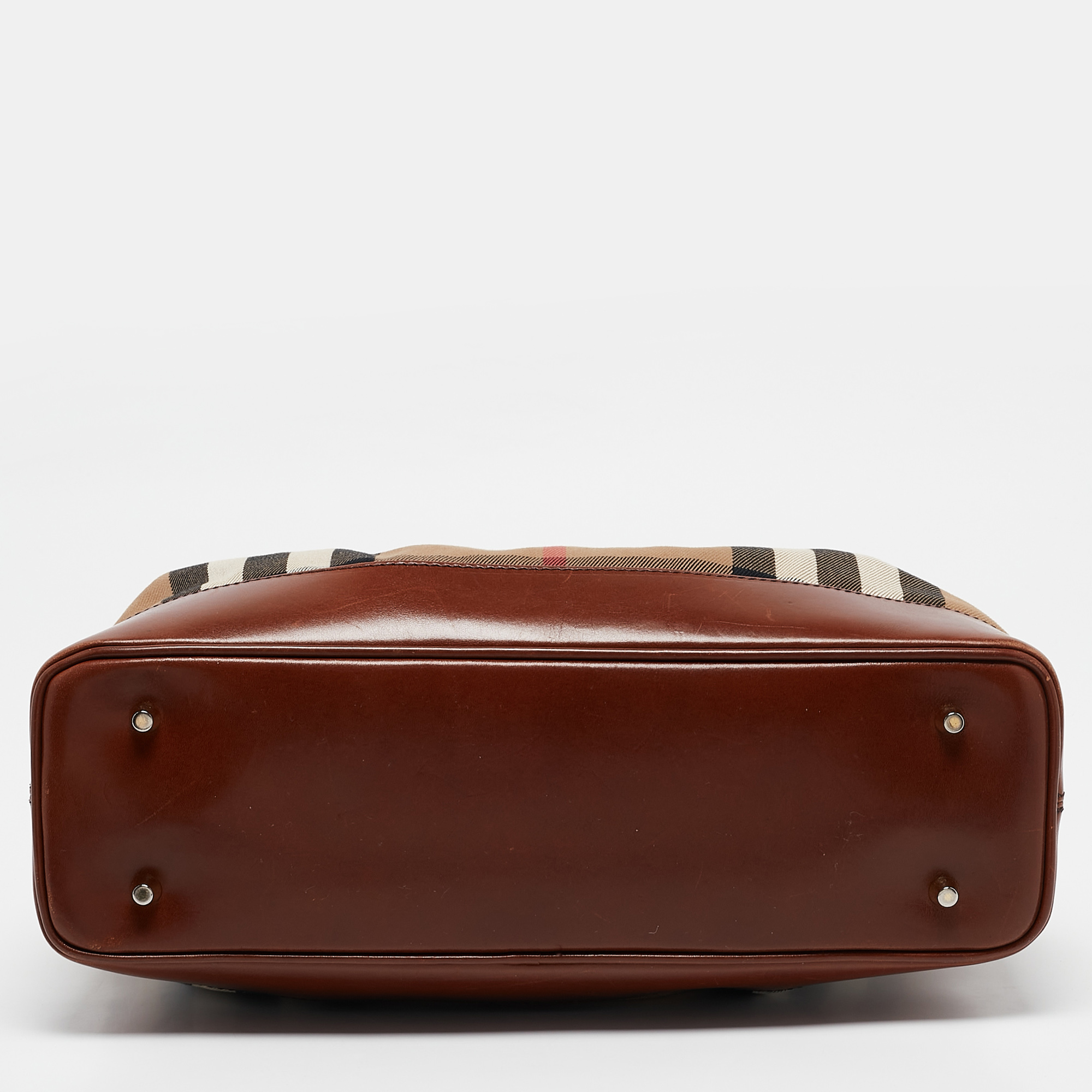 Burberry Brown/Beige House Check Canvas and Leather Hepburn Shoulder Bag 