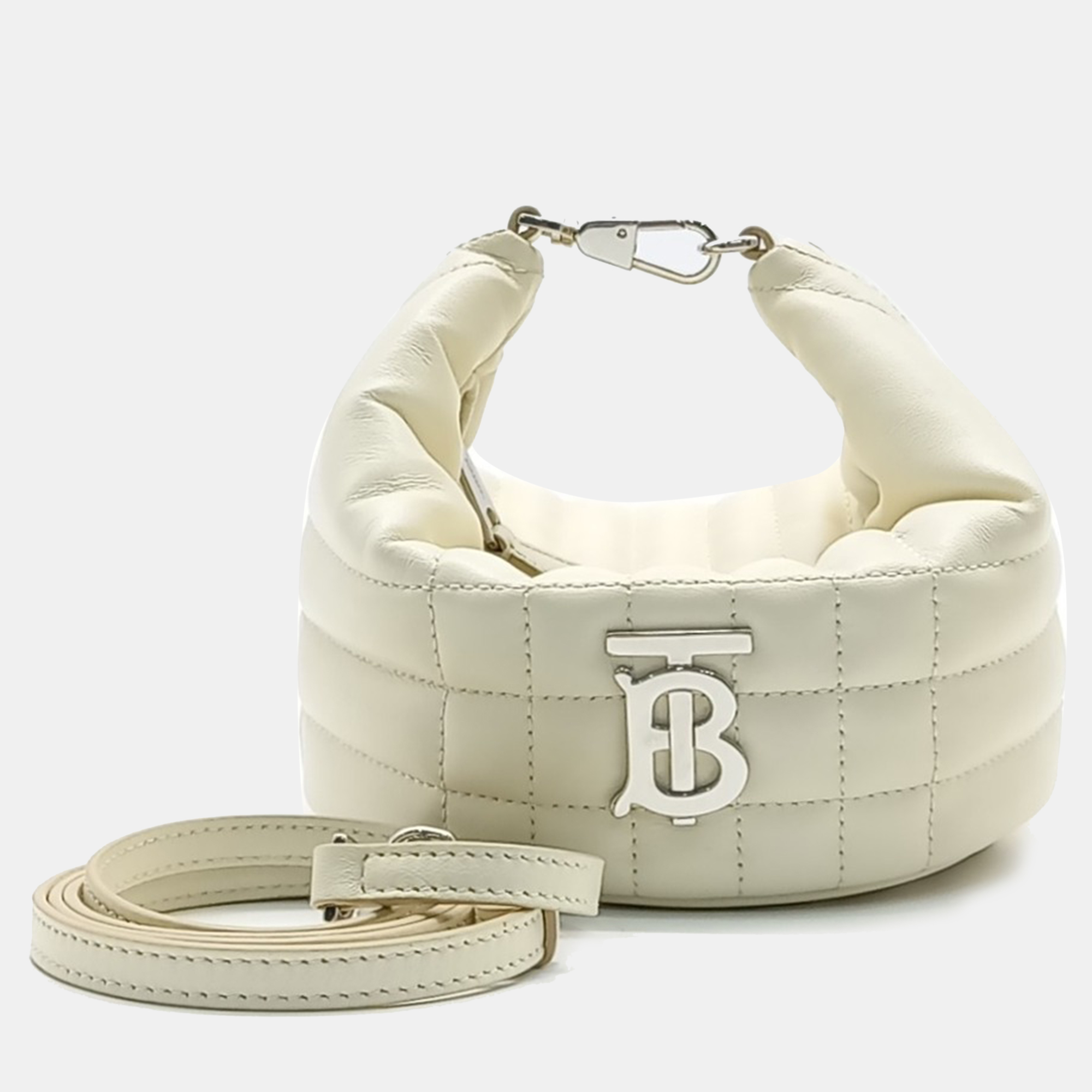 

Burberry Ivory Leather Crescent Rolla Top Handle Bag, Cream