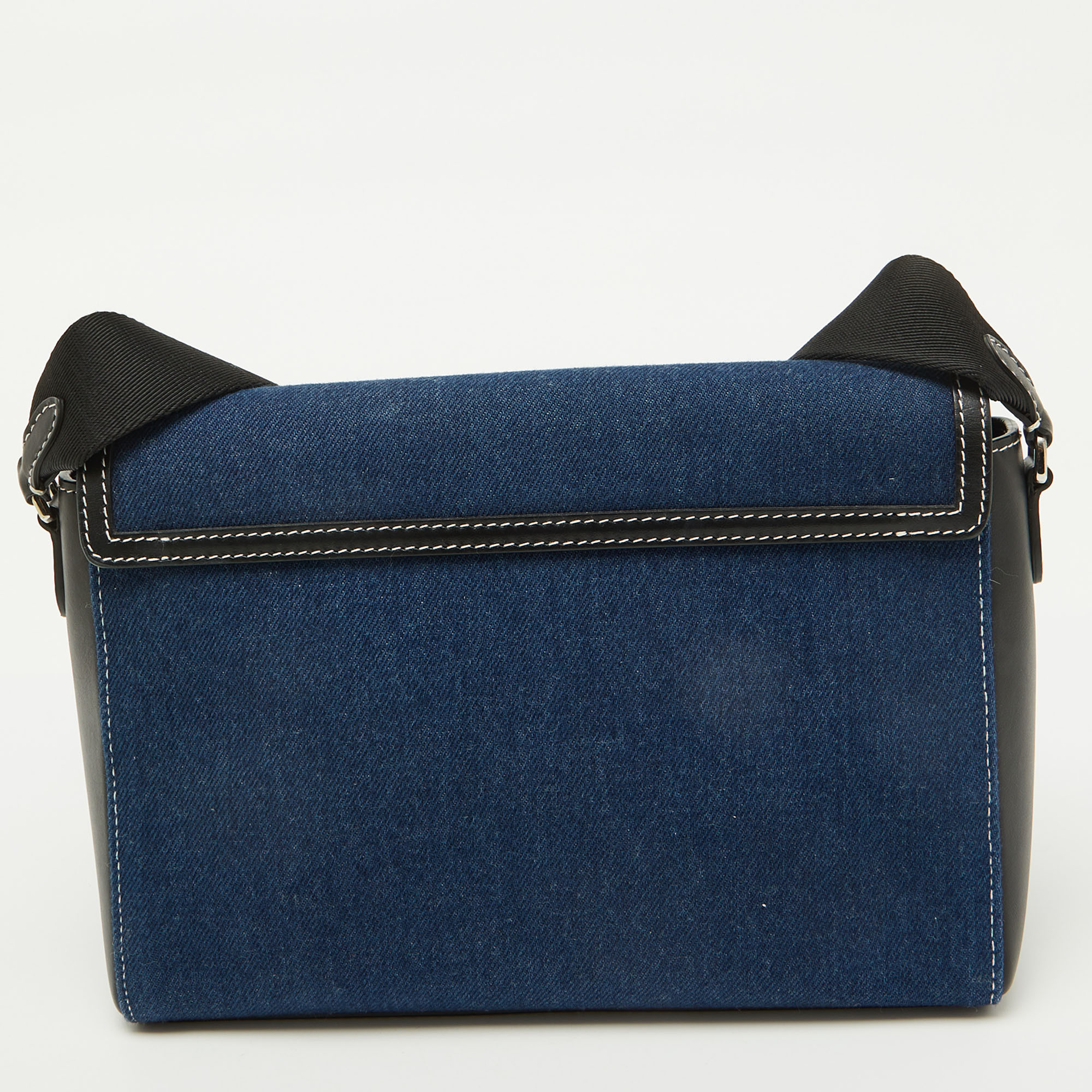 Burberry Blue/Black Denim and Leather Medium Note Logo Shoulder Bag 