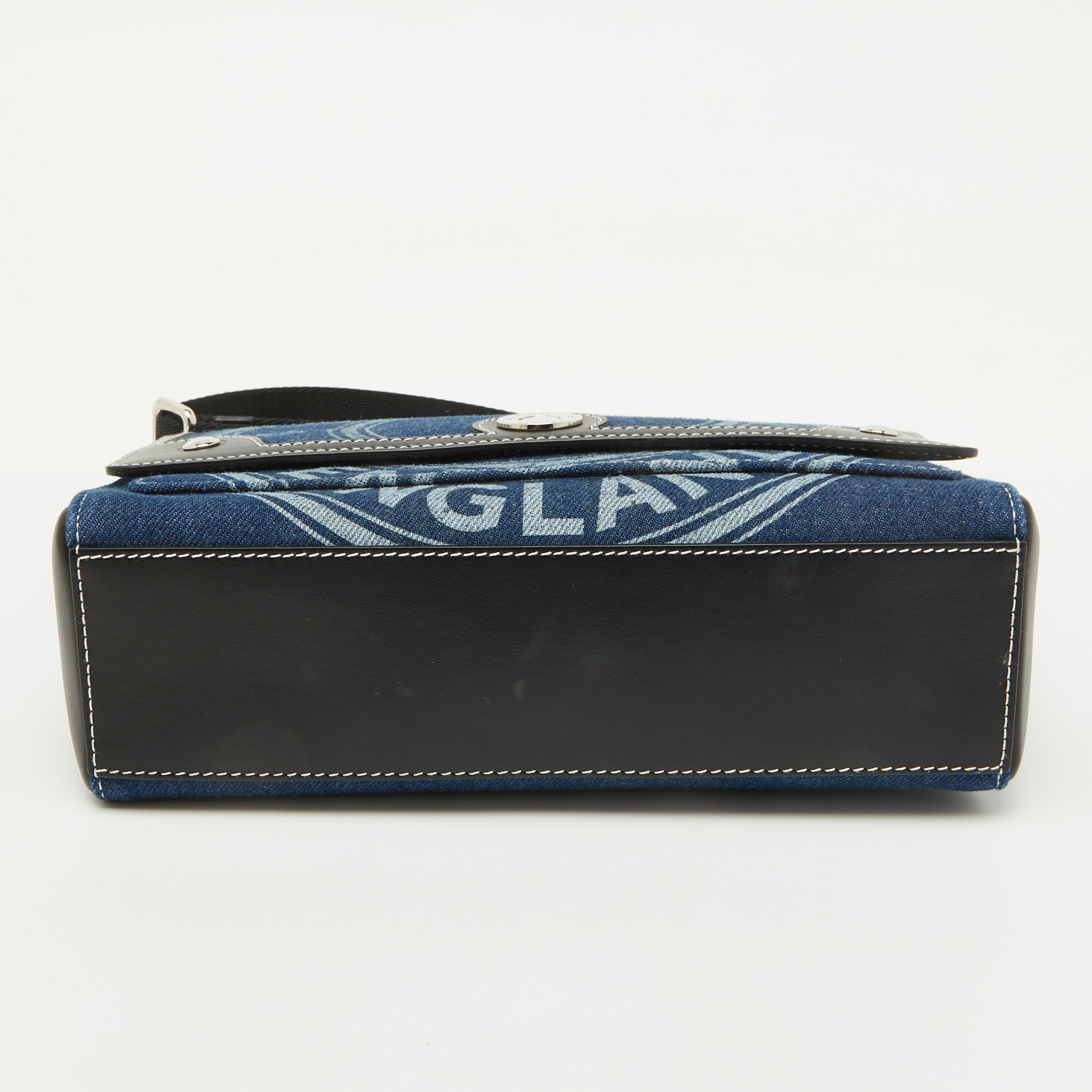 Burberry Blue/Black Denim and Leather Medium Note Logo Shoulder Bag 