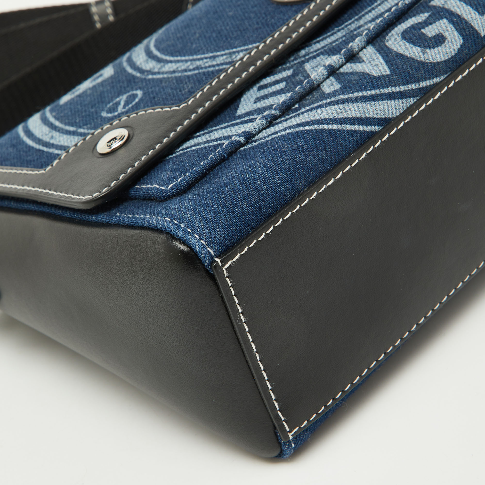 Burberry Blue/Black Denim and Leather Medium Note Logo Shoulder Bag 