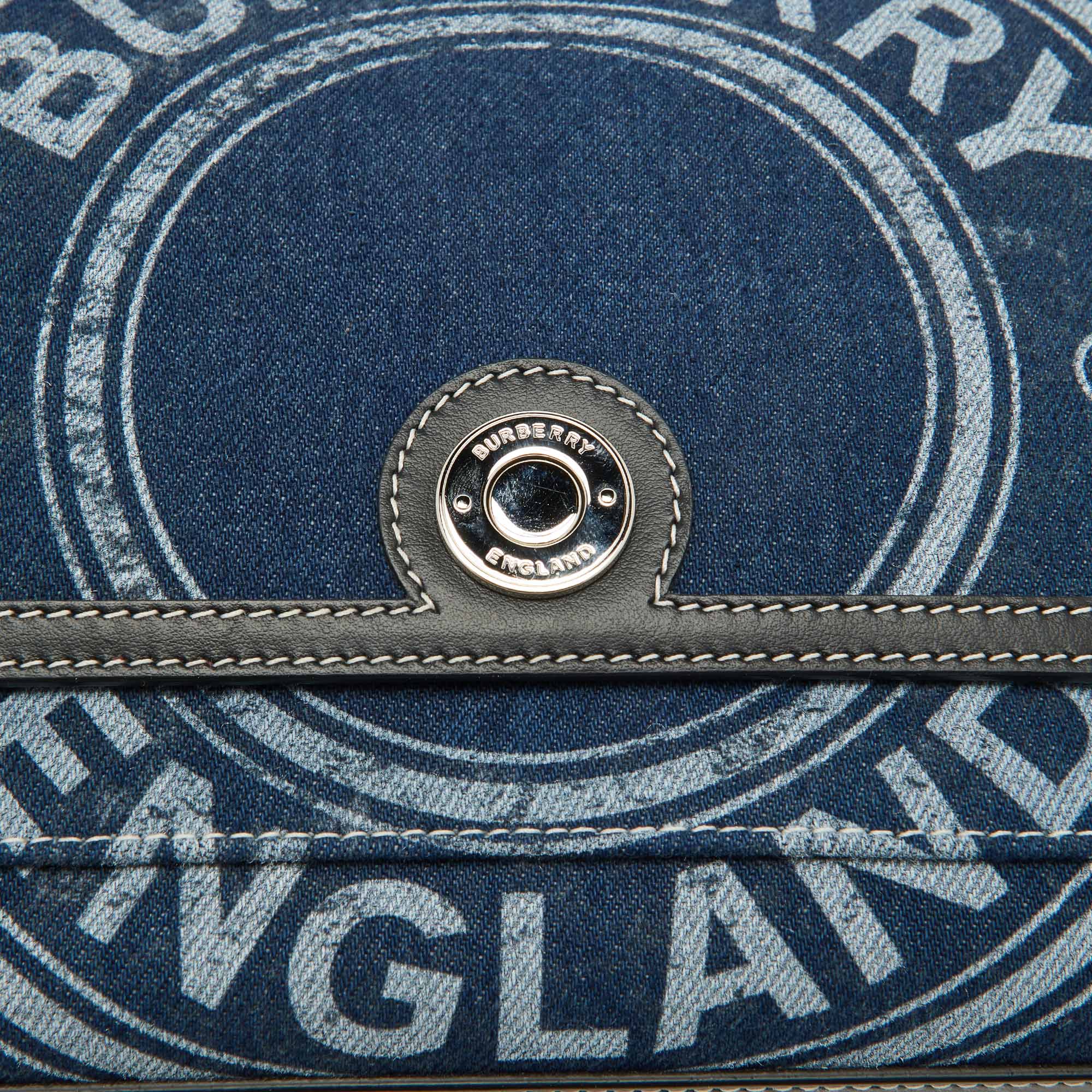 Burberry Blue/Black Denim and Leather Medium Note Logo Shoulder Bag 