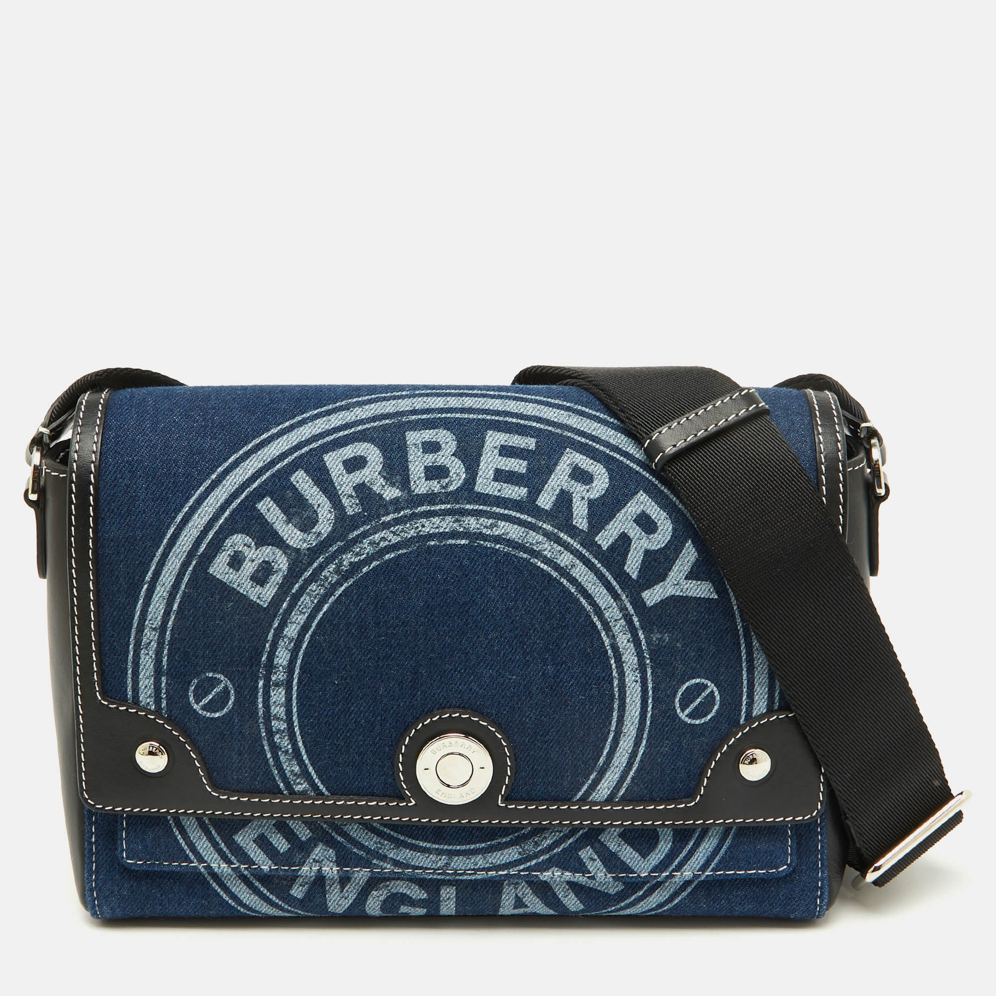 

Burberry Blue/Black Denim and Leather  Note Logo Shoulder Bag