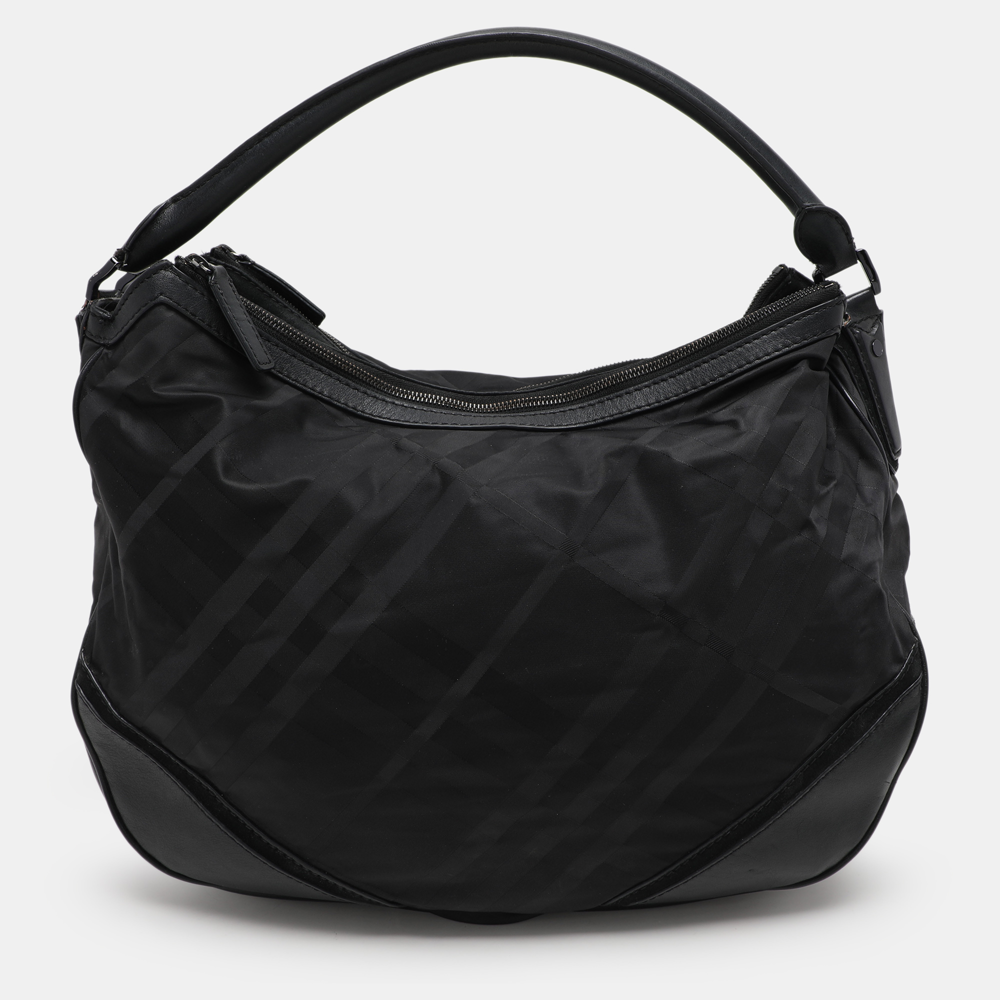 

Burberry Black Check Nylon and Leather Maskell Hobo