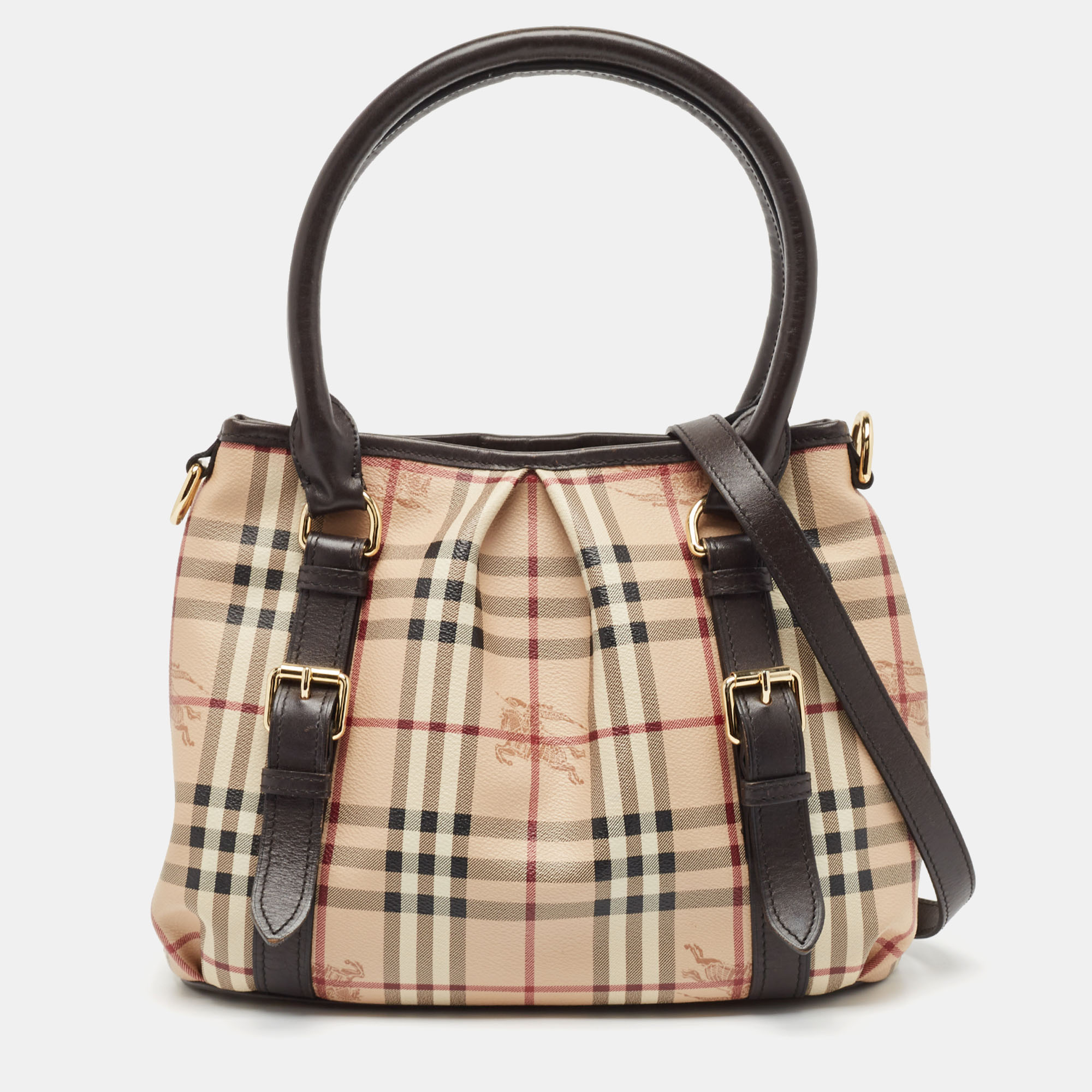 

Burberry Dark Brown/Beige Haymarket Check Coated Canvas Northfield Tote