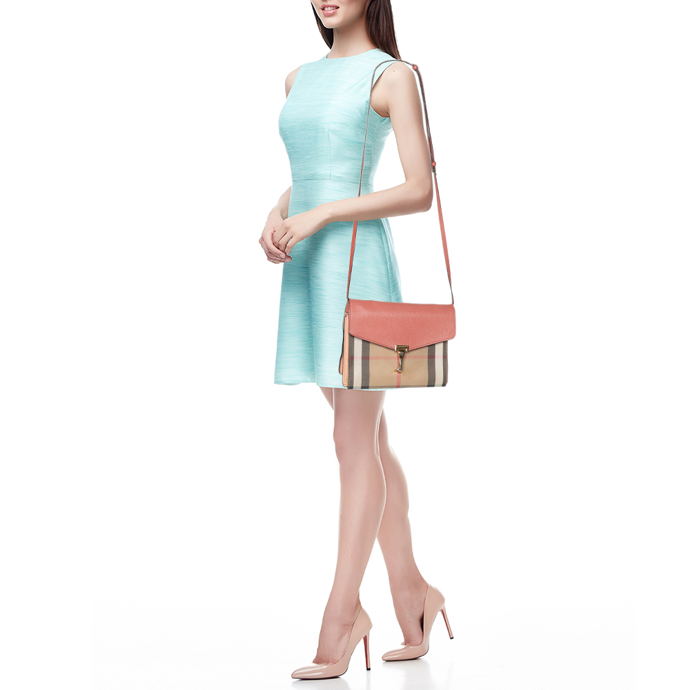Burberry Pink House Check Canvas and Leather Macken Crossbody Bag 
