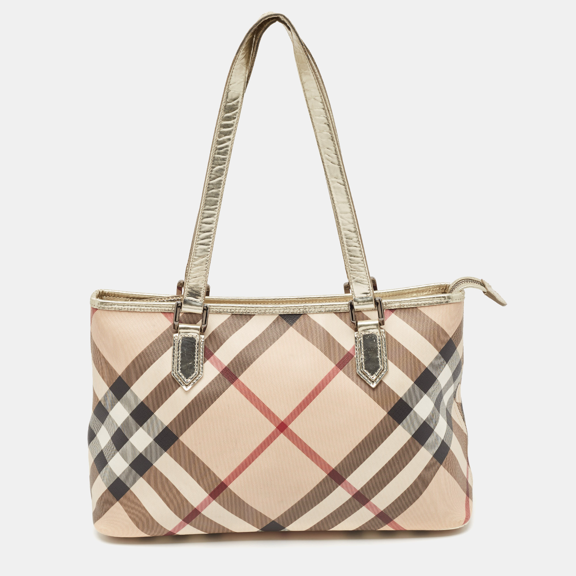 

Burberry Gold/Beige Supernova Check PVC and Patent Leather Nickie Tote