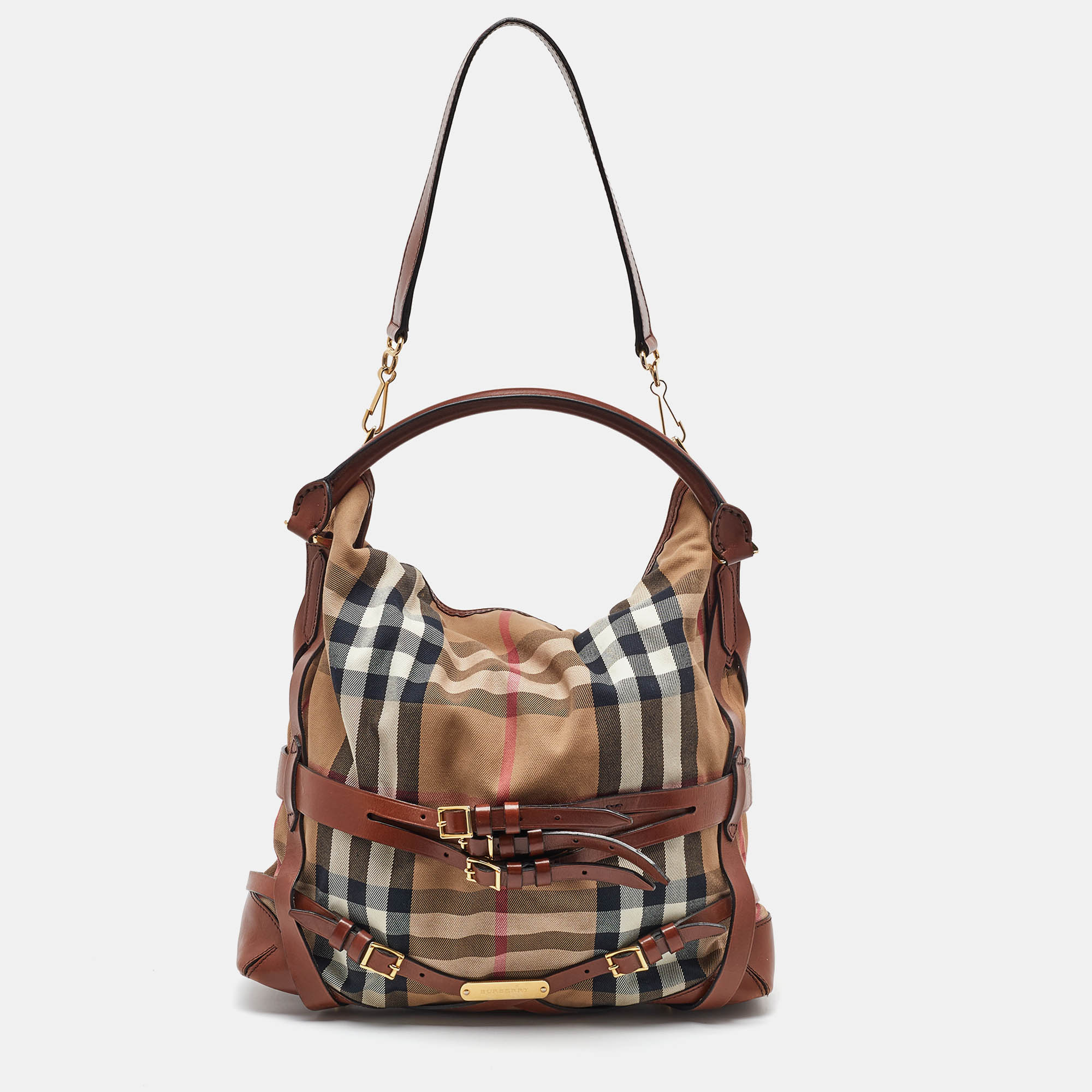 

Burberry Brown/Beige Leather and House Check Canvas  Bridle Gosford Hobo