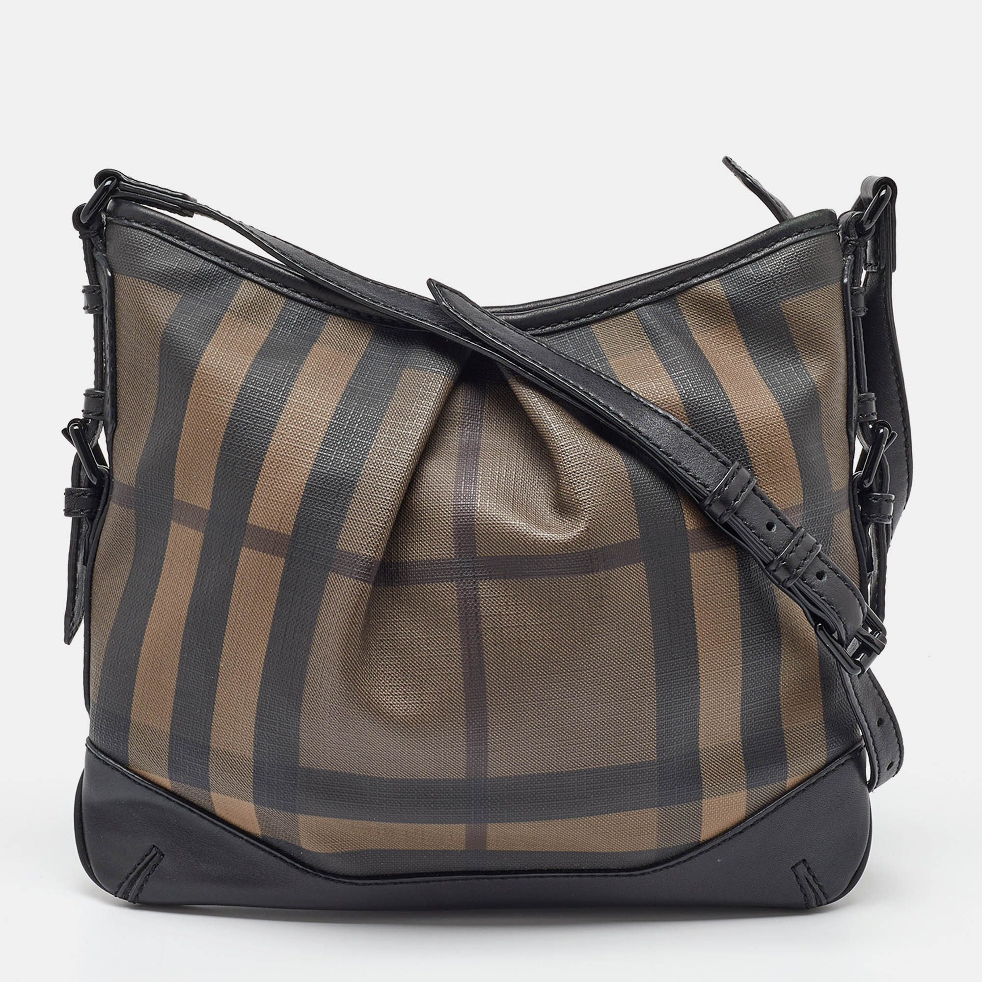 

Burberry Brown/Black Smocked Check Canvas and Leather Hartham Shoulder Bag