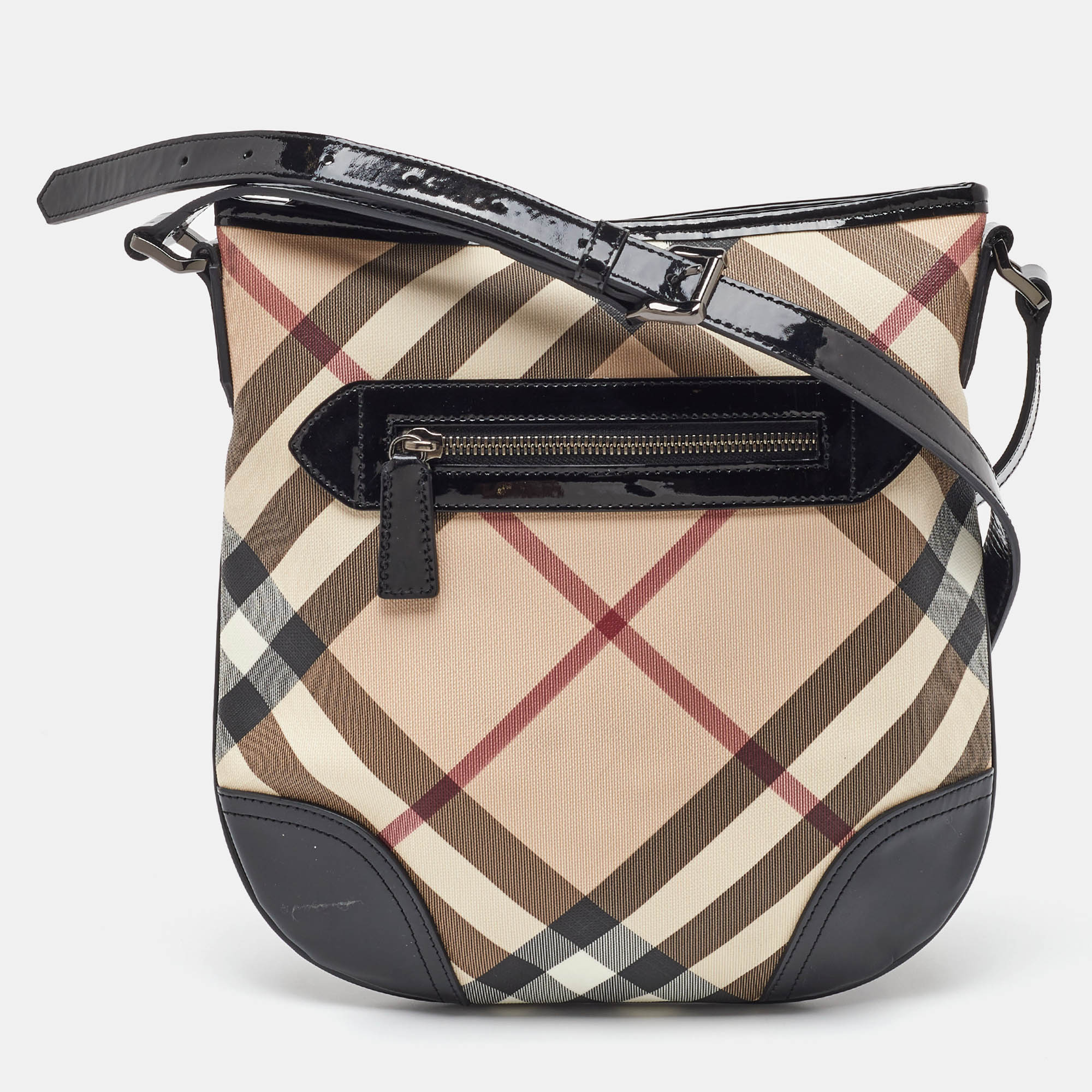 

Burberry Beige/Black Supernova Check Coated Canvas and Patent Leather Dryden Crossbody Bag