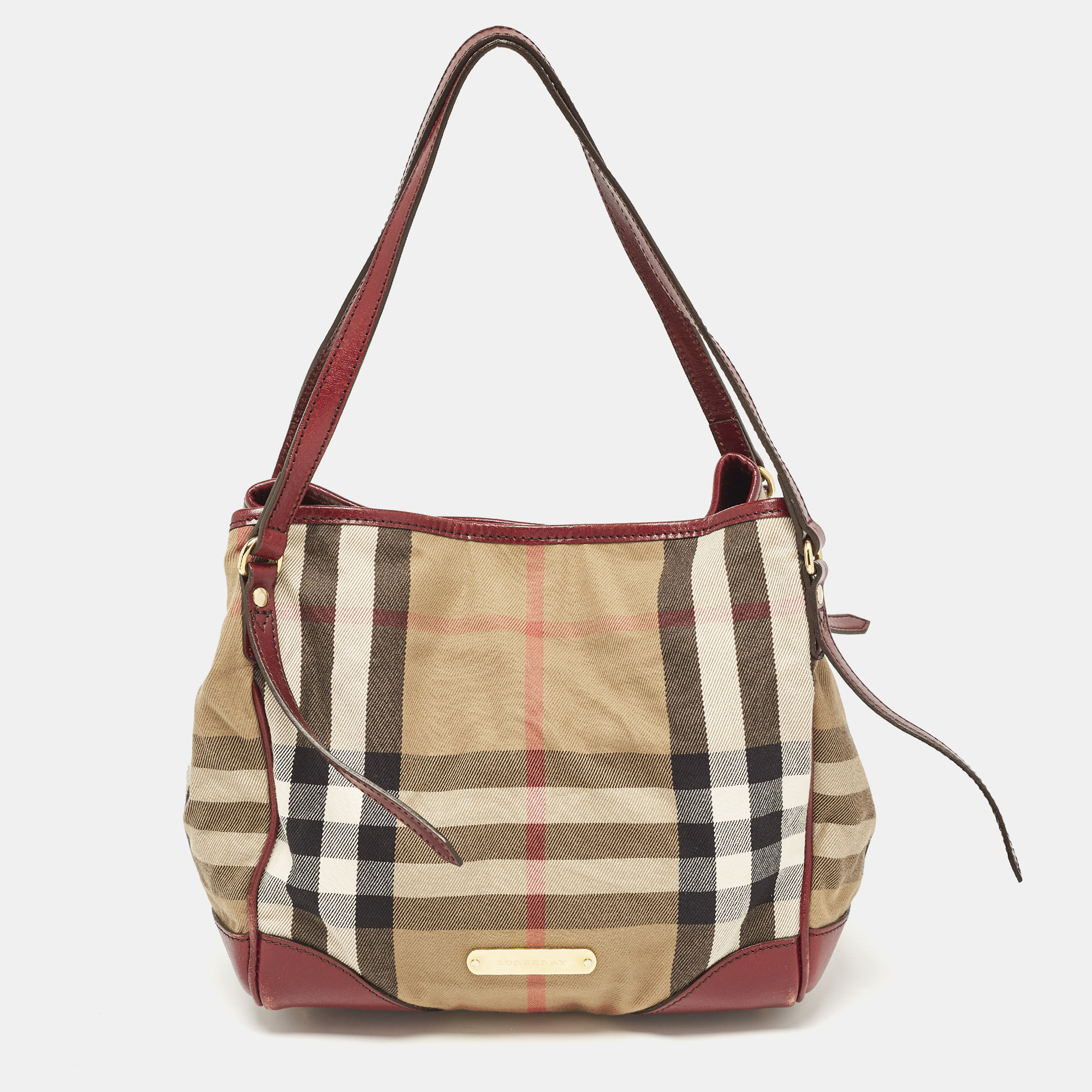 

Burberry Burgundy/Beige House Check Fabric  Canterbury Tote