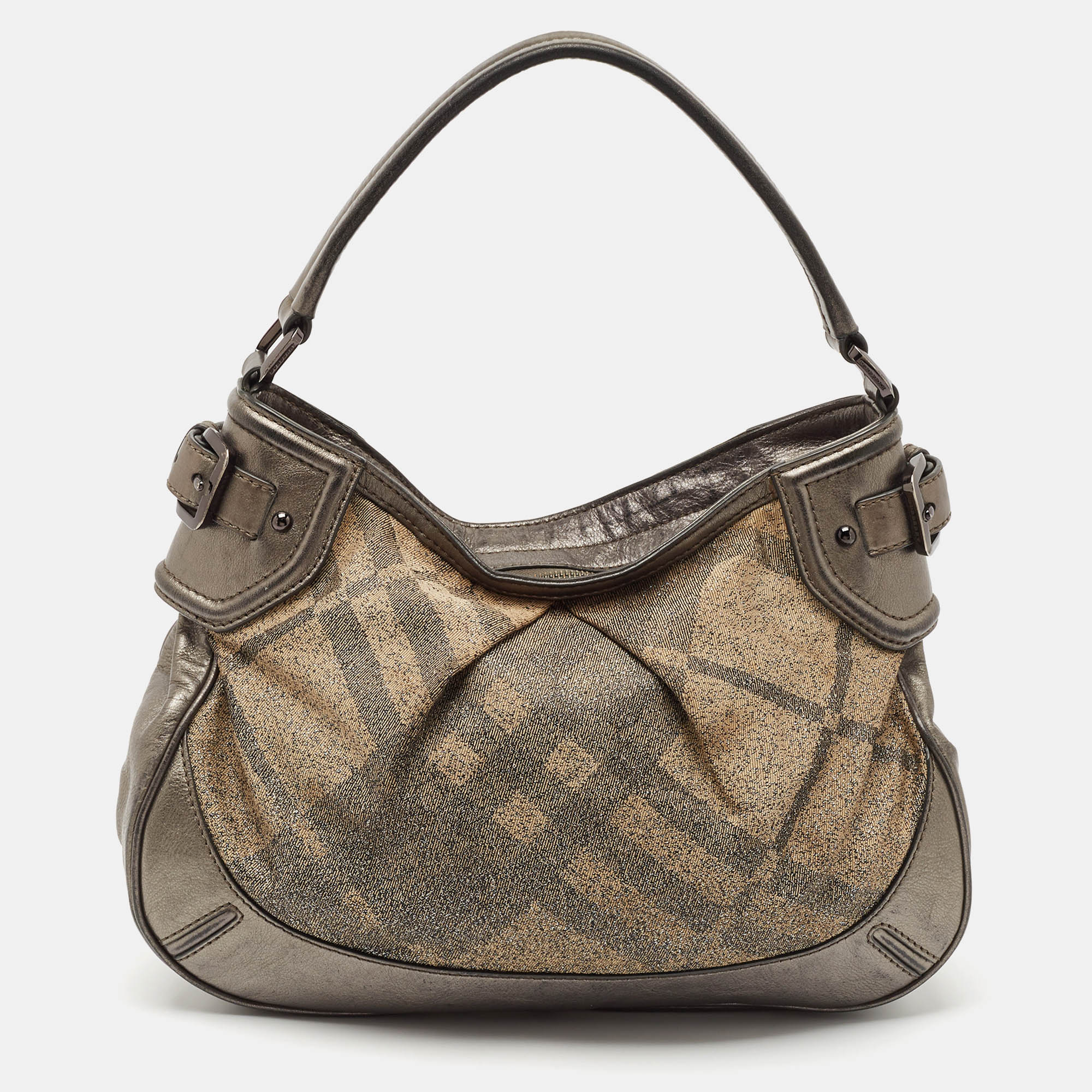 

Burberry Metallic Grey Shimmer Check Canvas Medium Fairby Hobo Bag