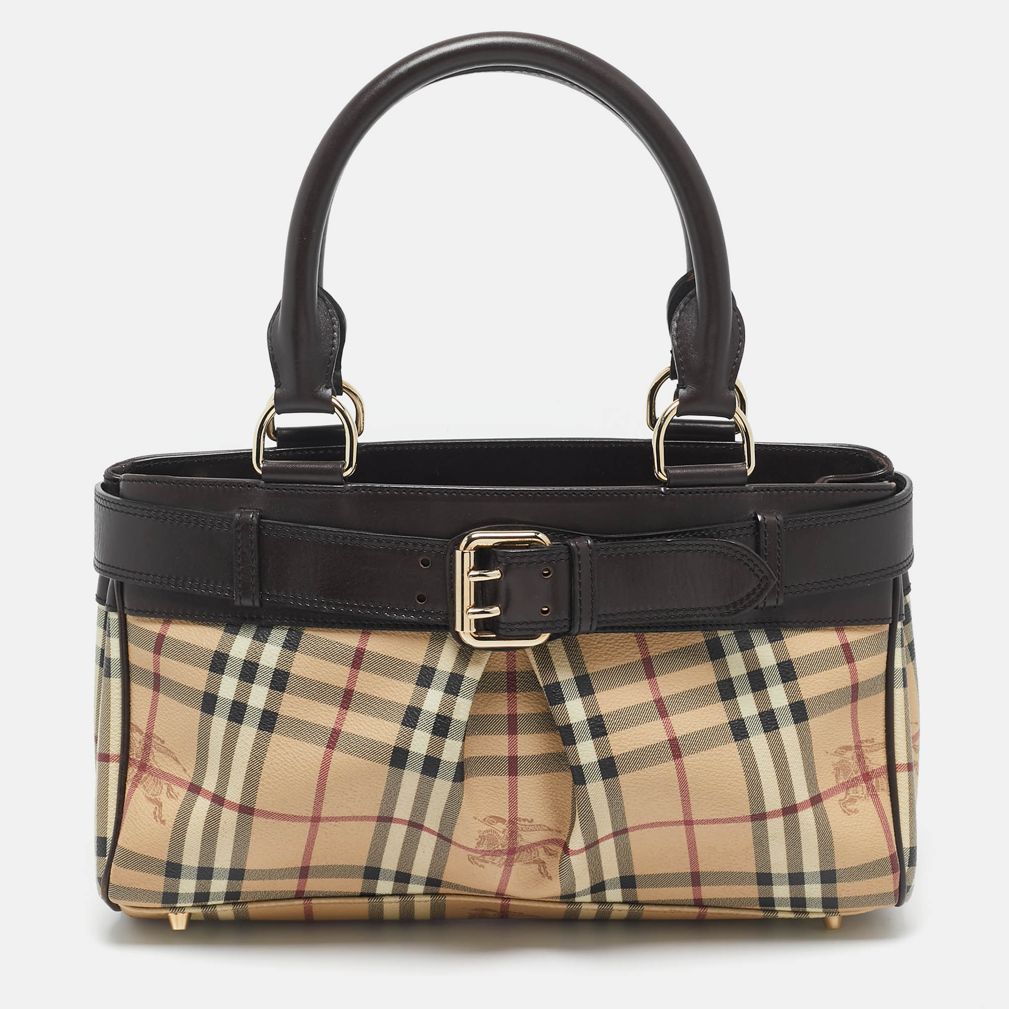 

Burberry Dark Brown/Beige Haymarket Coated Canvas Tote