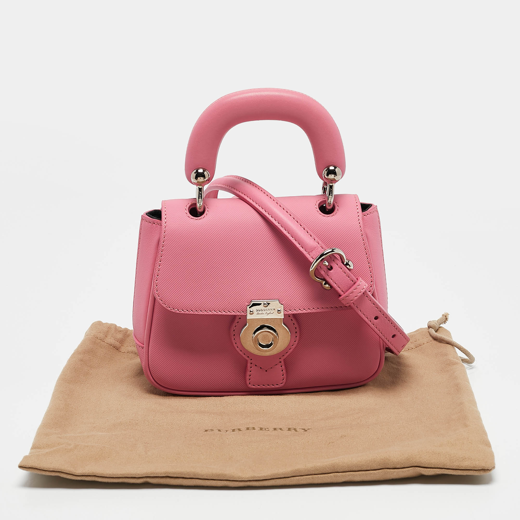Burberry Dark Pink Leather Mini DK88 Top Handle Bag 