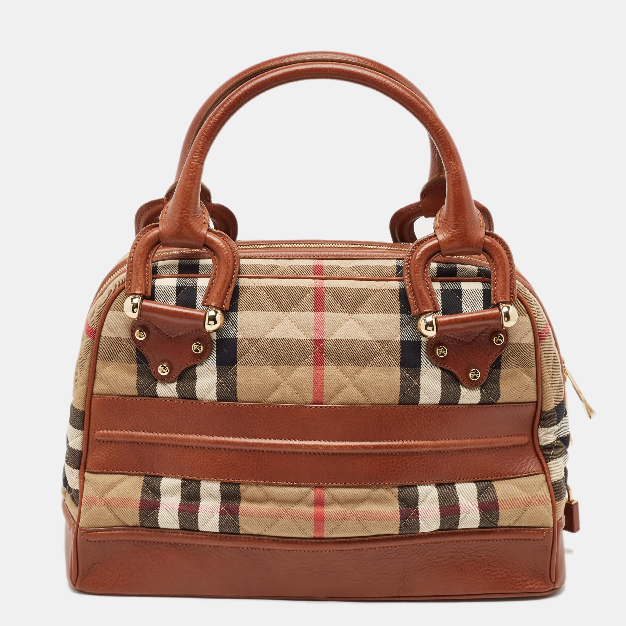 

Burberry Beige/Brown Quilted House Check Canvas and Leather Westbury Satchel