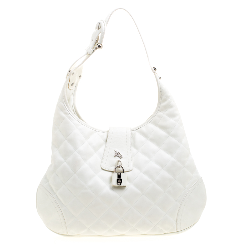 Pre Owned Burberry White Quilted Leather Brooke Hobo