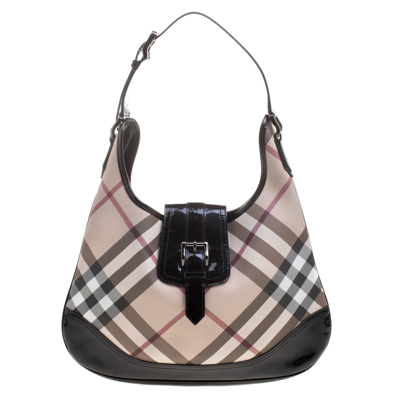 Pre Owned Burberry Black Nova Check PVC Brooke Hobo