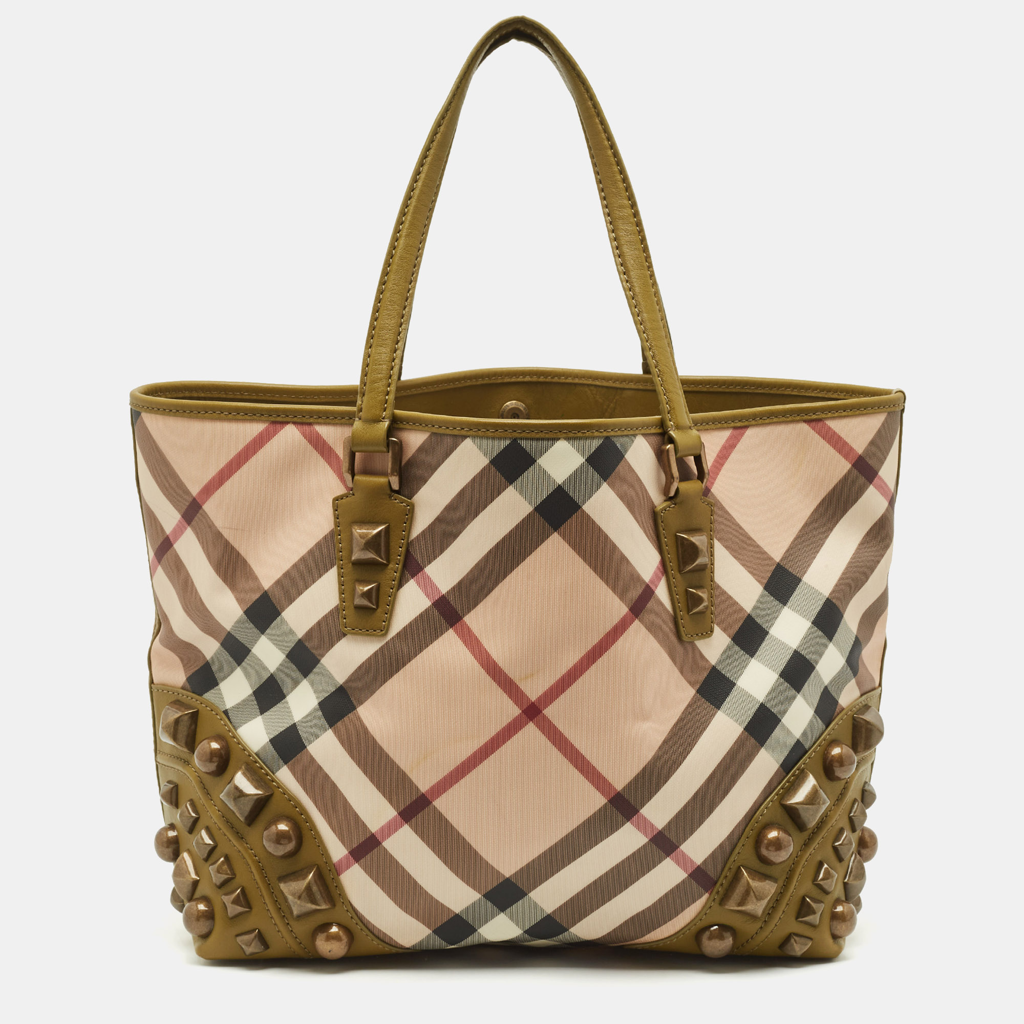 

Burberry Olive Green/Beige Nova Check PVC Mega Studs Nickie Tote